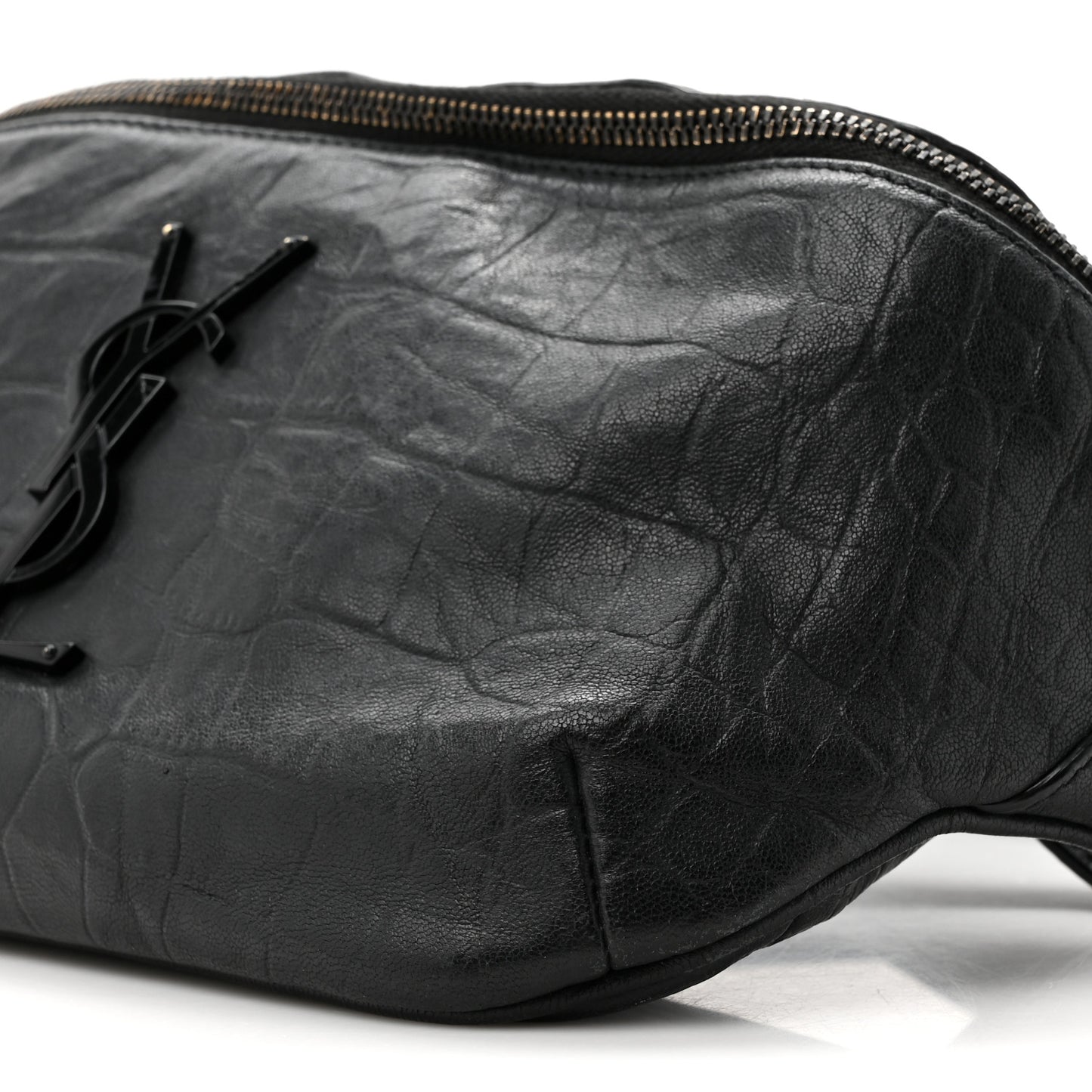 Calfskin Crocodile Embossed Monogram Belt Bag Black
