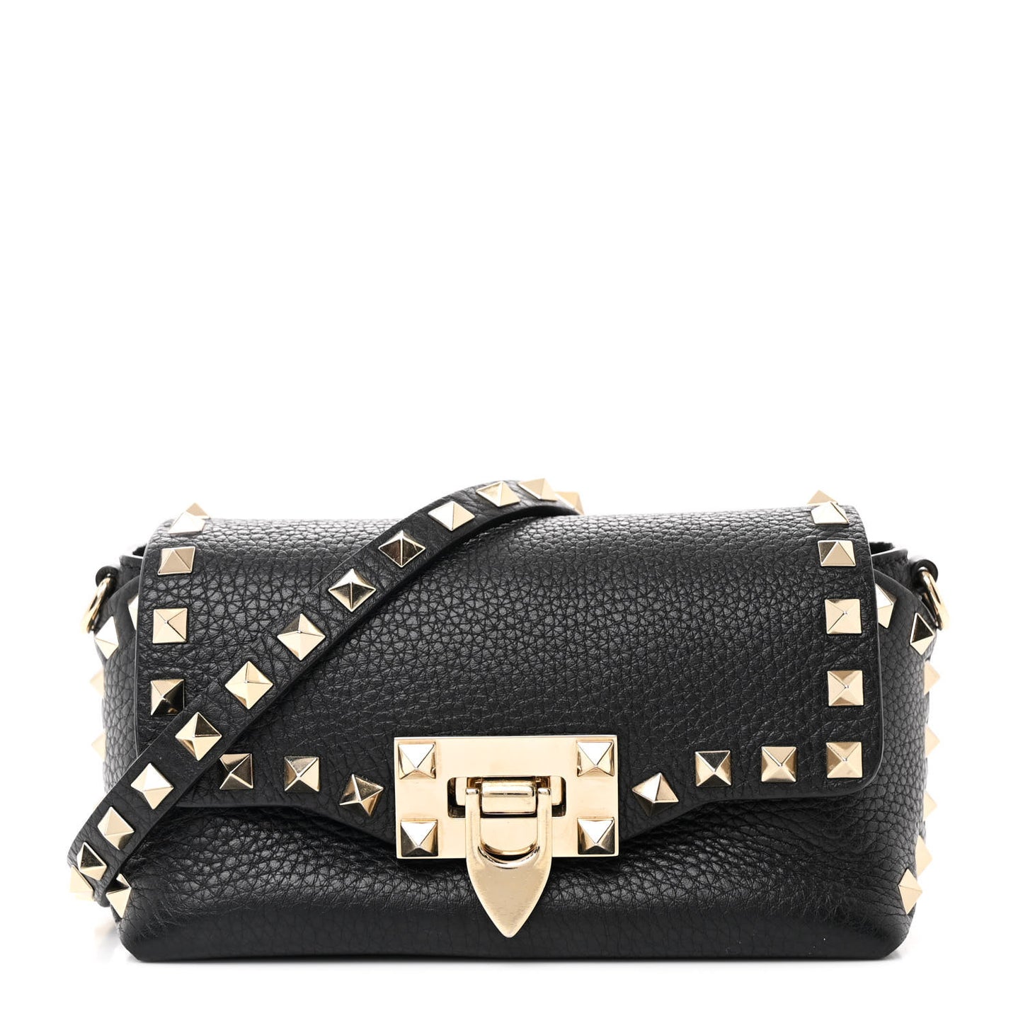 Pebbled Calfskin Mini Rockstud Crossbody Bag Black