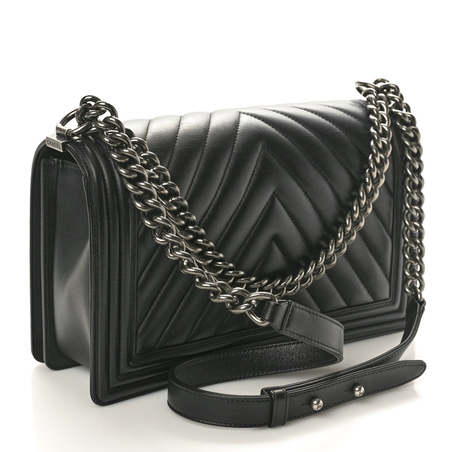 Calfskin Chevron Quilted New Medium Boy Flap Black