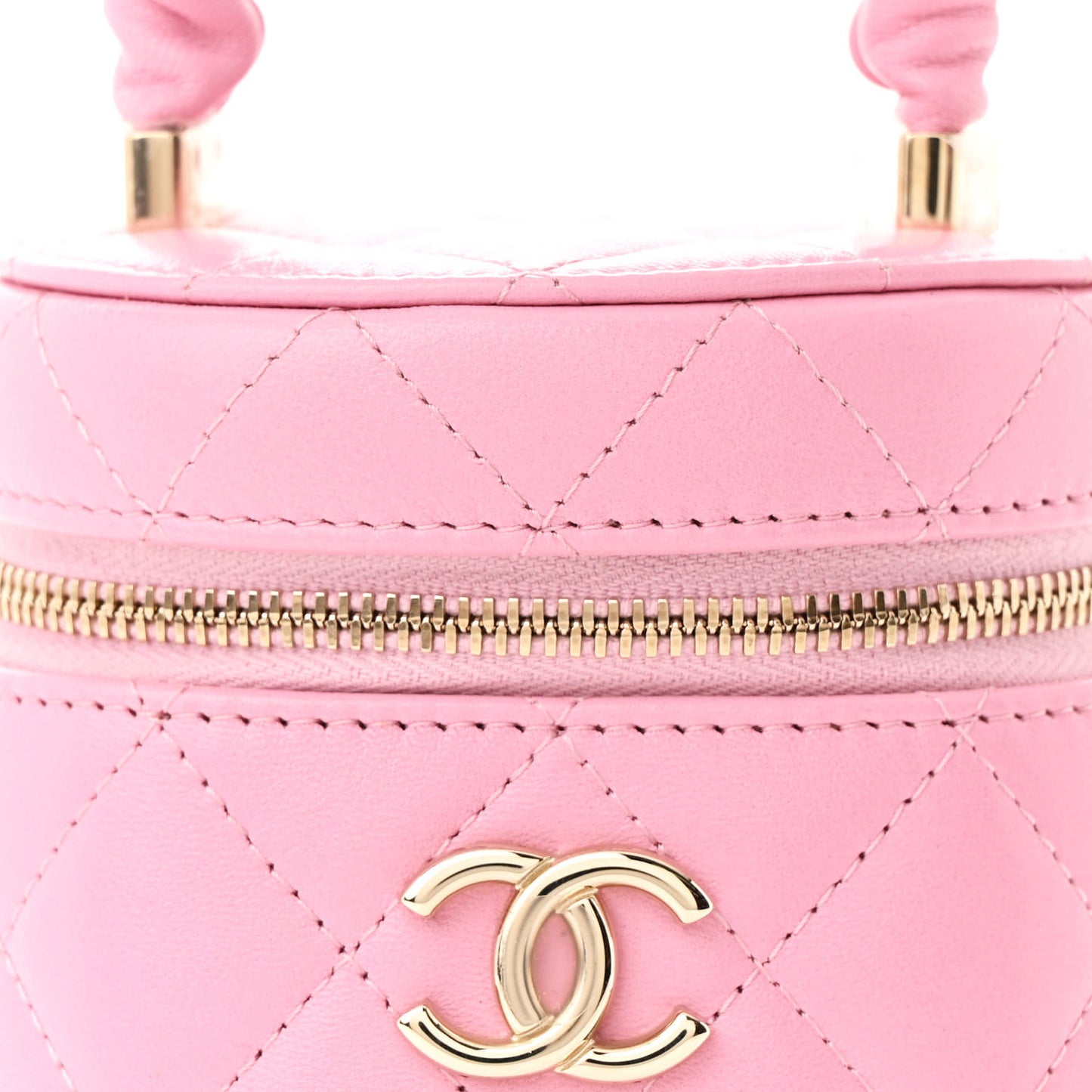 Lambskin Quilted Ruched Handle Vanity Case Pink