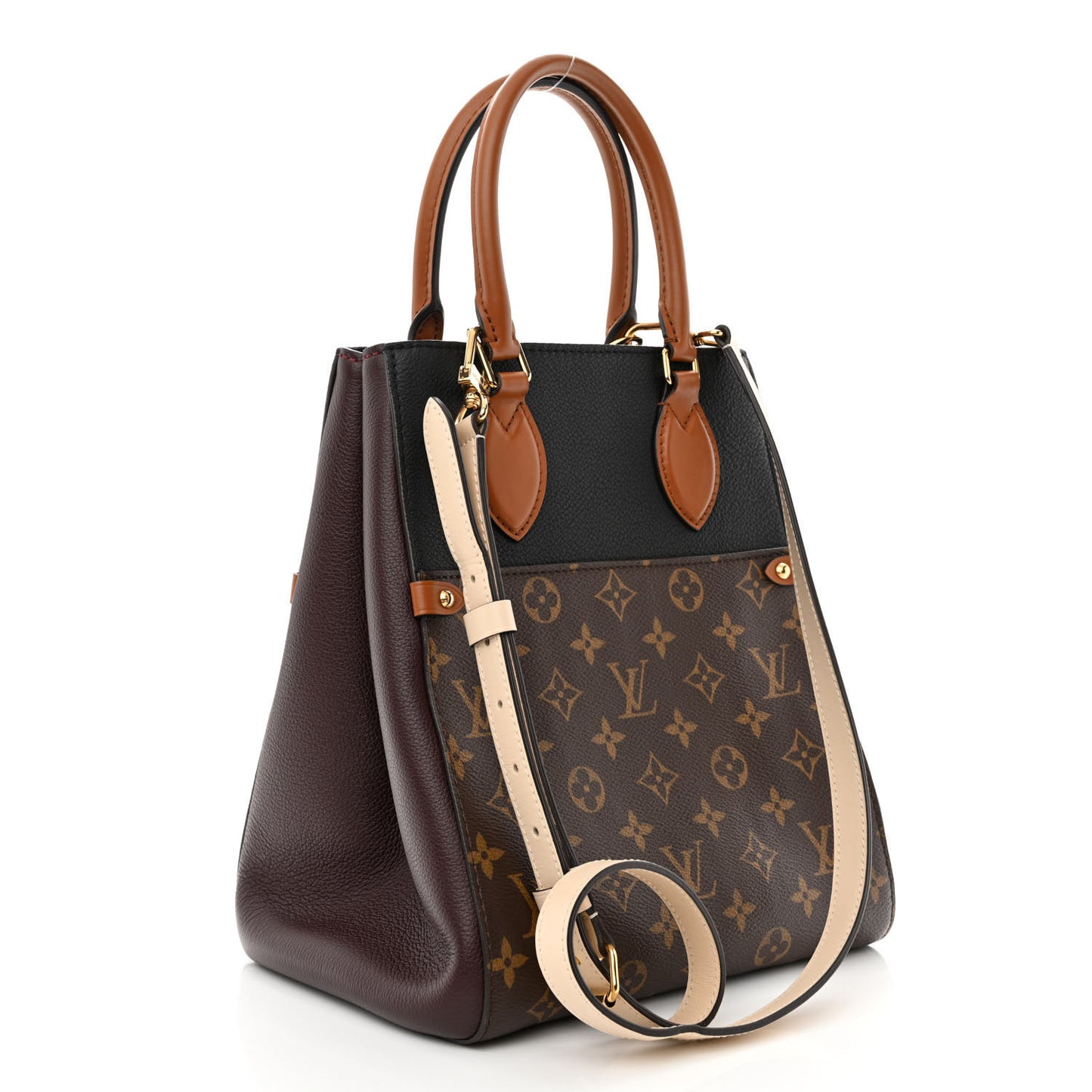 Calfskin Monogram Fold Tote MM Black Wine Cream
