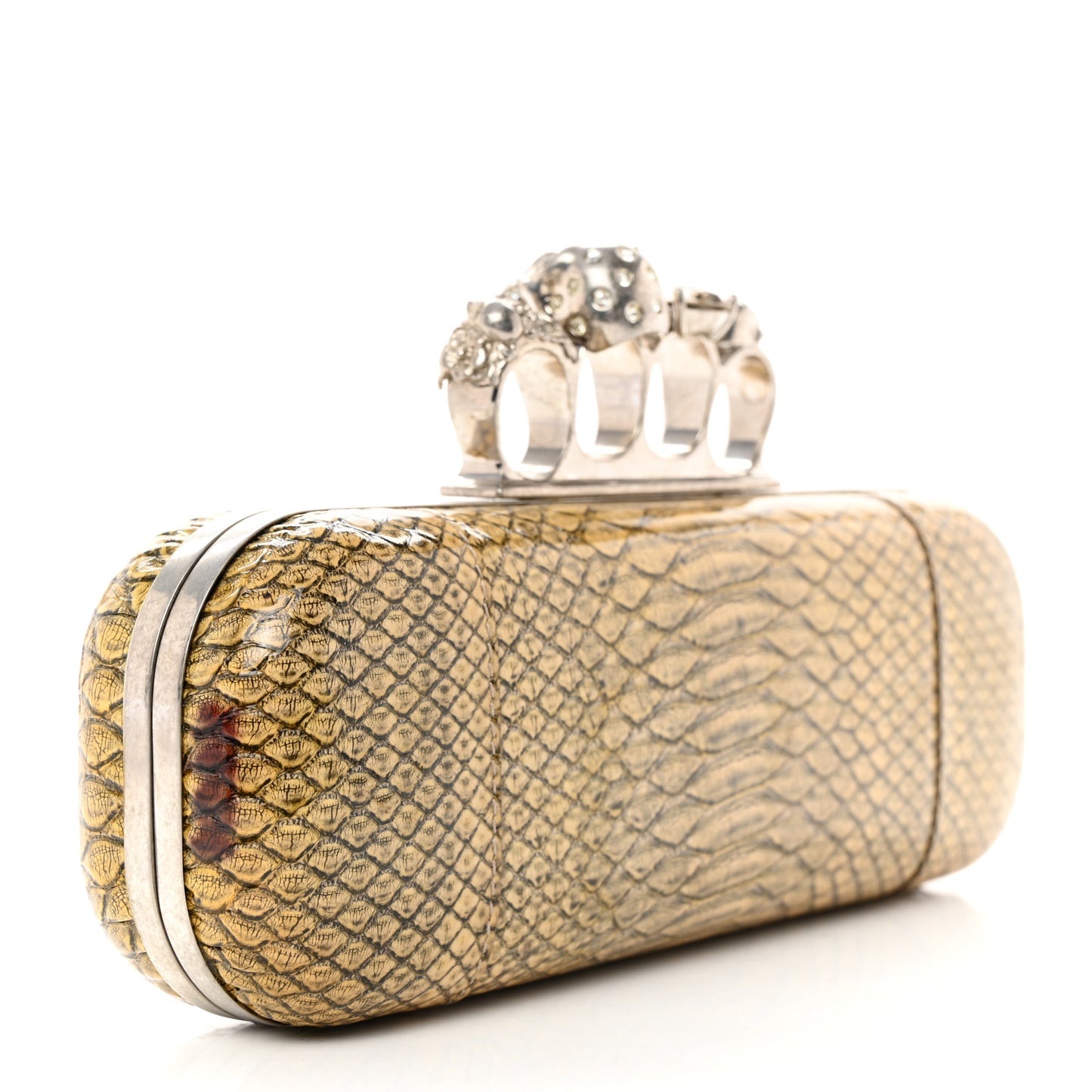 Snakeskin Knuckle Box Clutch Beige