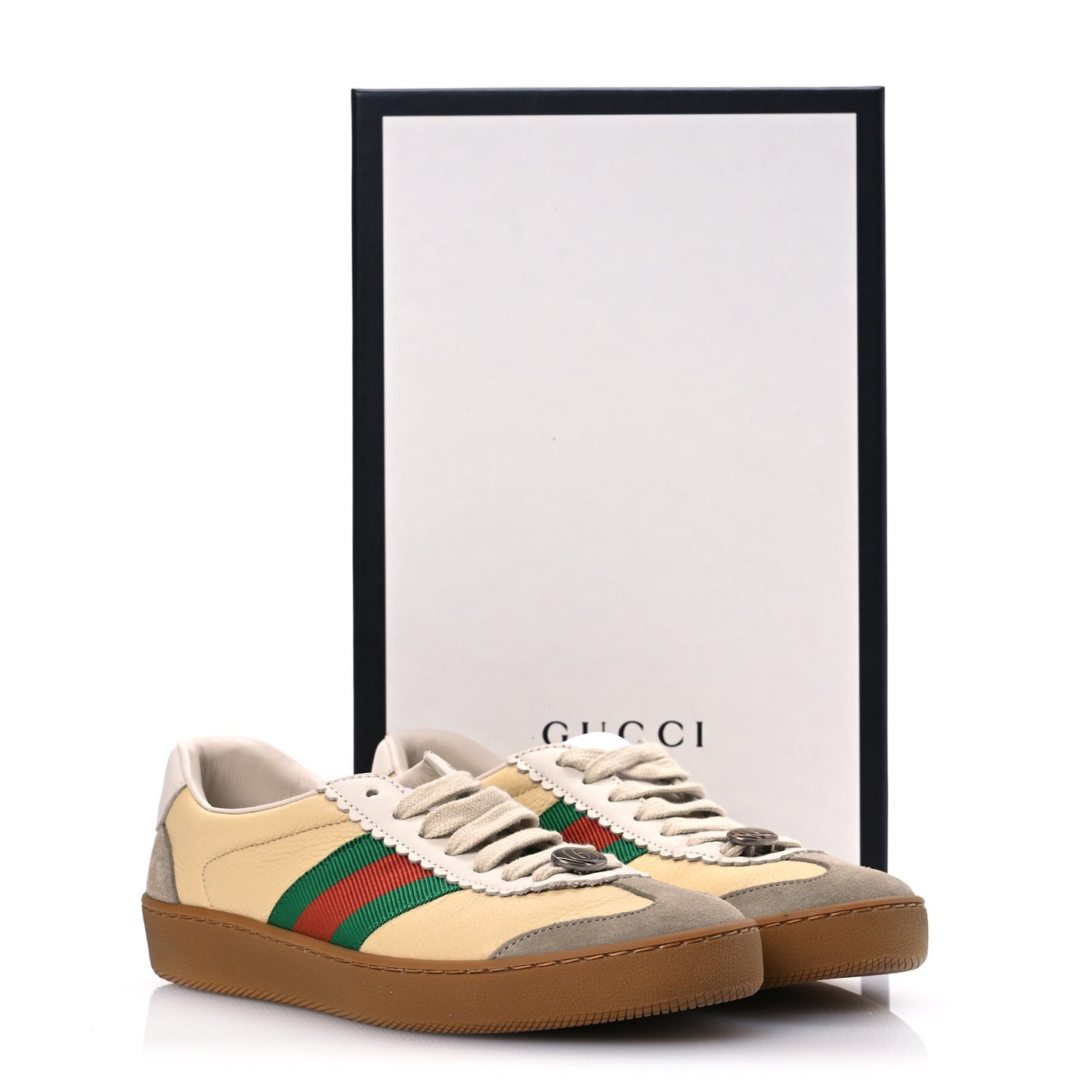 Calfskin Suede Web Womens G74 Sneakers 35.5 Oatmeal Burro New Mystic White