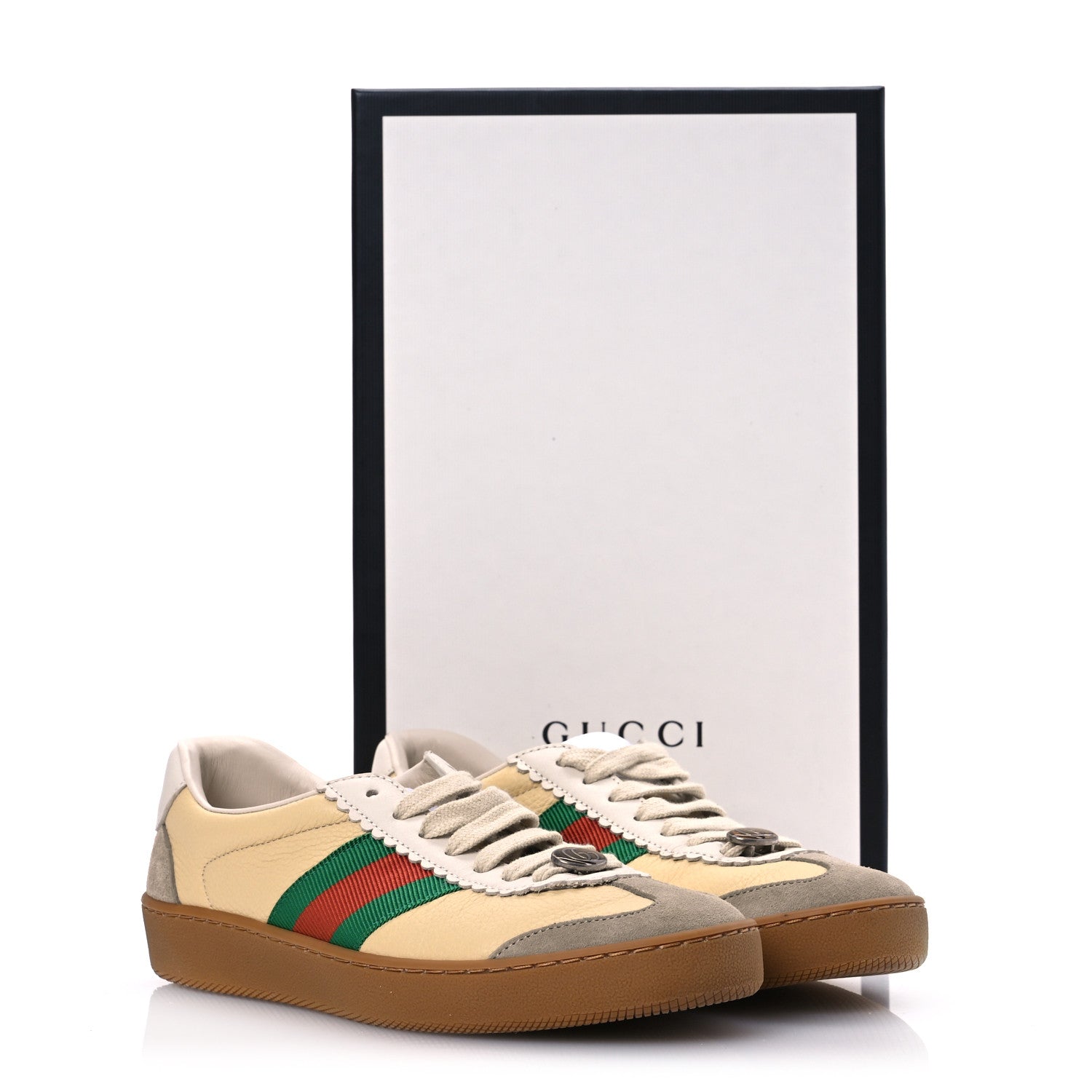 Gucci Calfskin Suede Web Womens G74 Sneakers 35.5 Oatmeal Burro New Mystic White 13 of 13