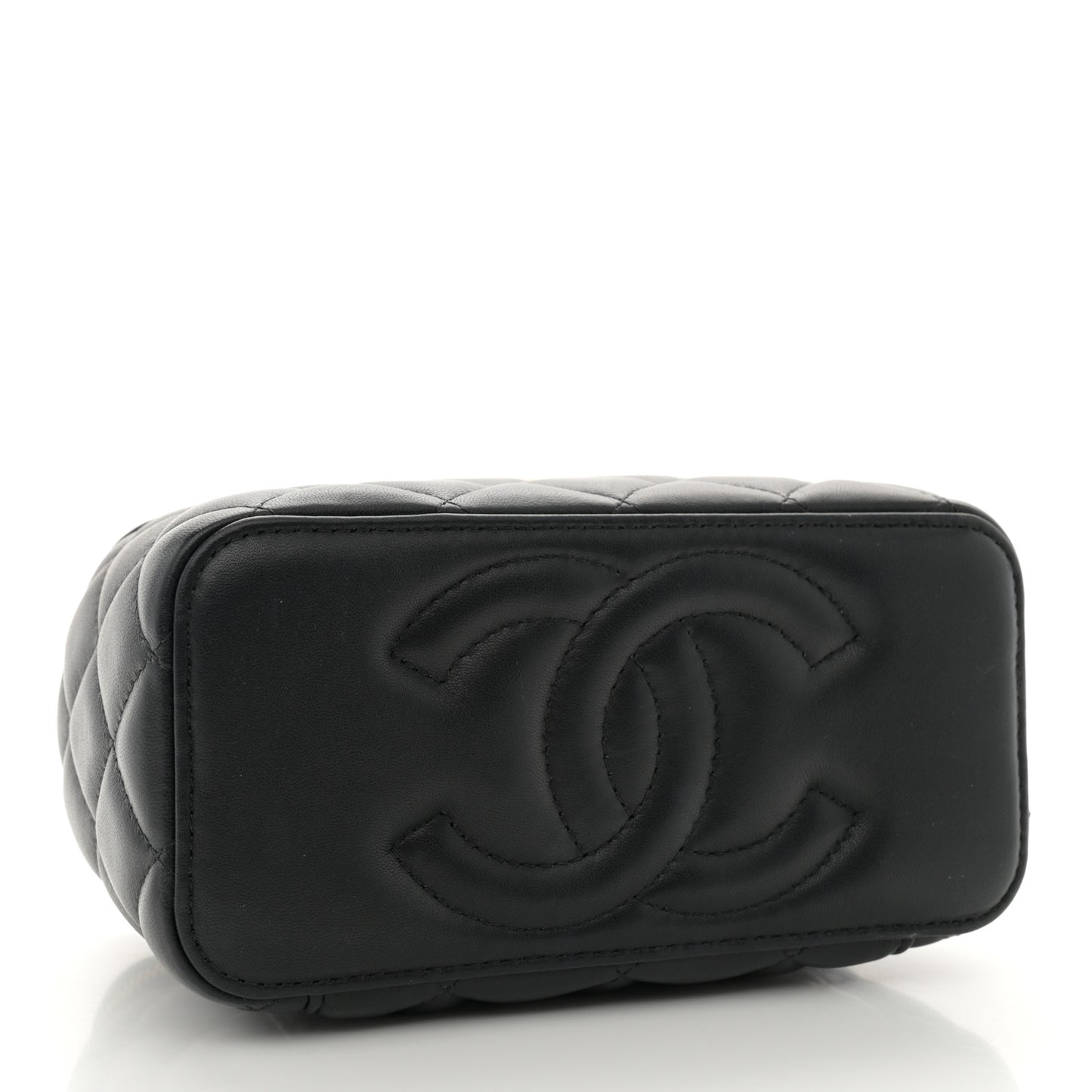 Lambskin Enamel Pearl Quilted Small Charm Me Vanity Case With Chain Black
