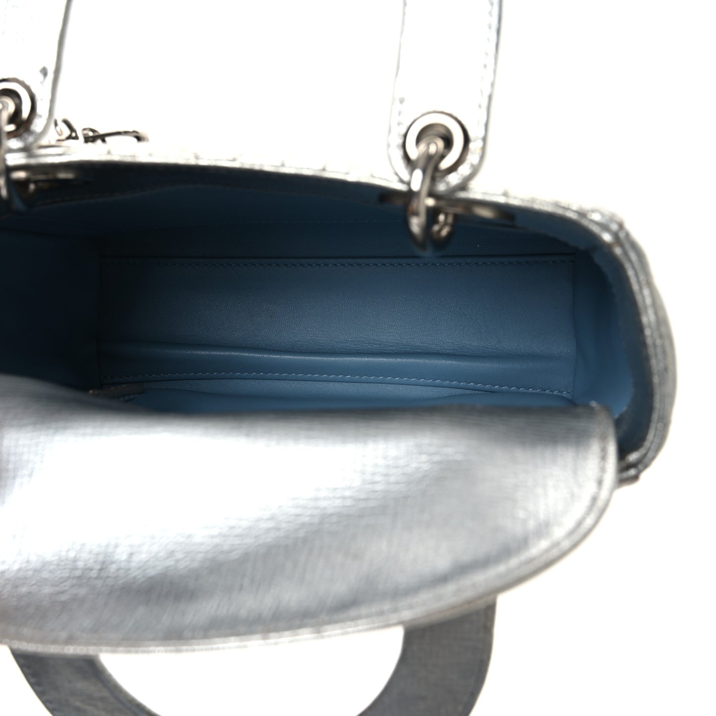 Metallic Grained Calfskin Cannage Small Lucky Badges My Lady Dior Silver