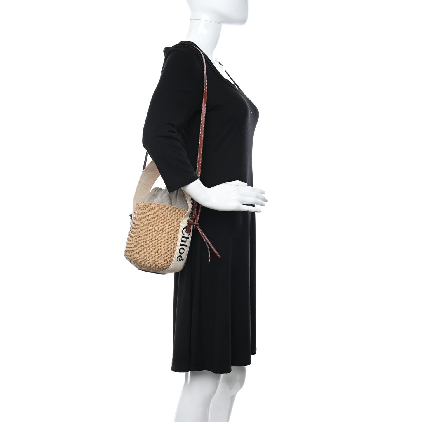 Raffia Calfskin Small Woody Basket Bag Brown