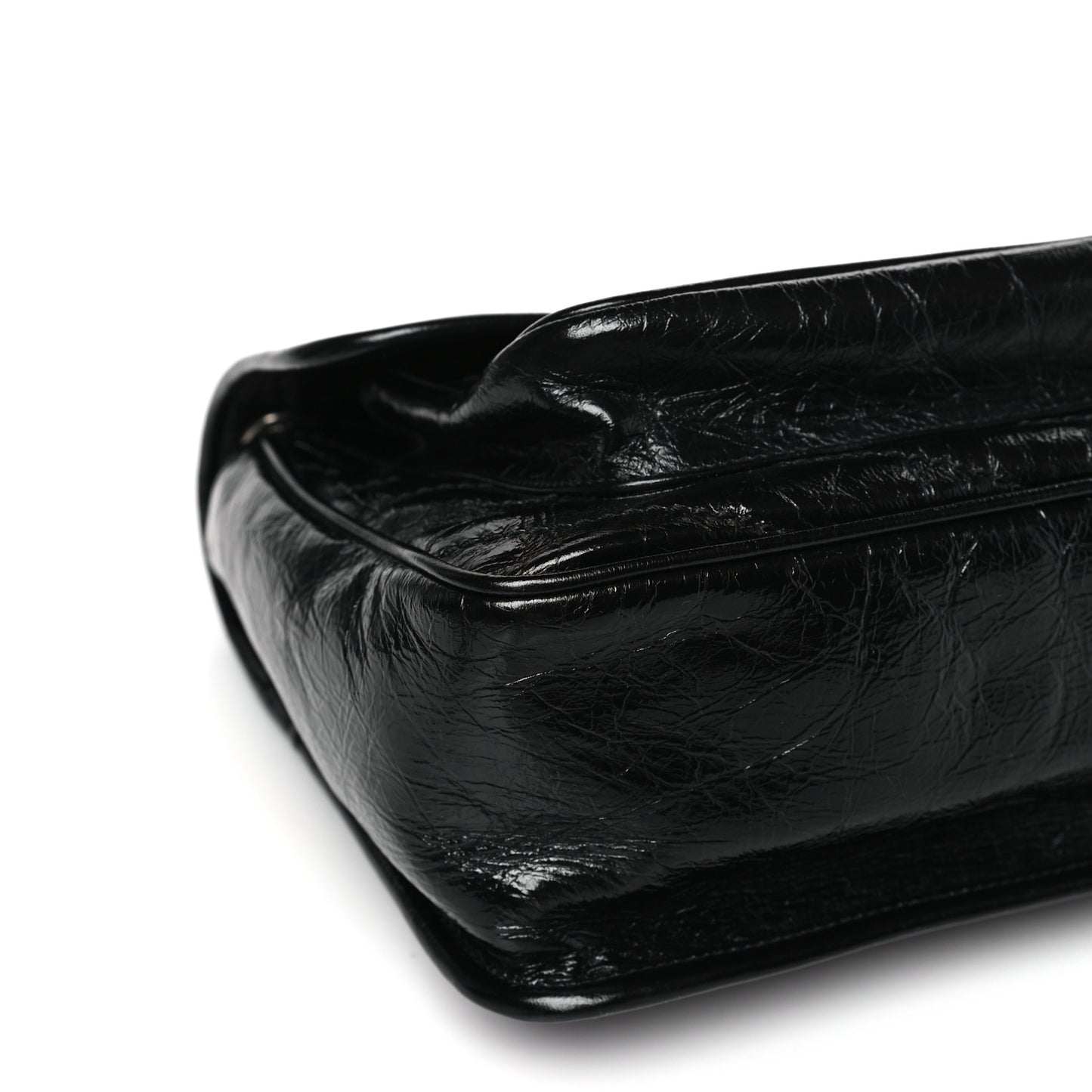 Crinkled Calfskin Matelasse Monogram Medium Niki Chain Satchel Black