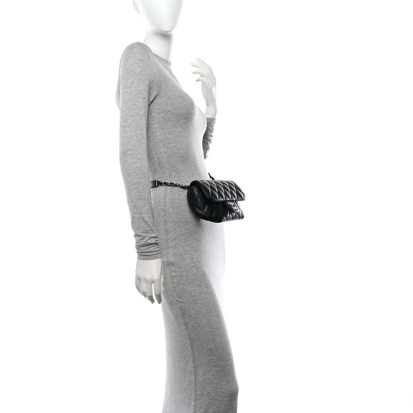 Calfskin Quilted CC Uniform Flap Belt Bag Black