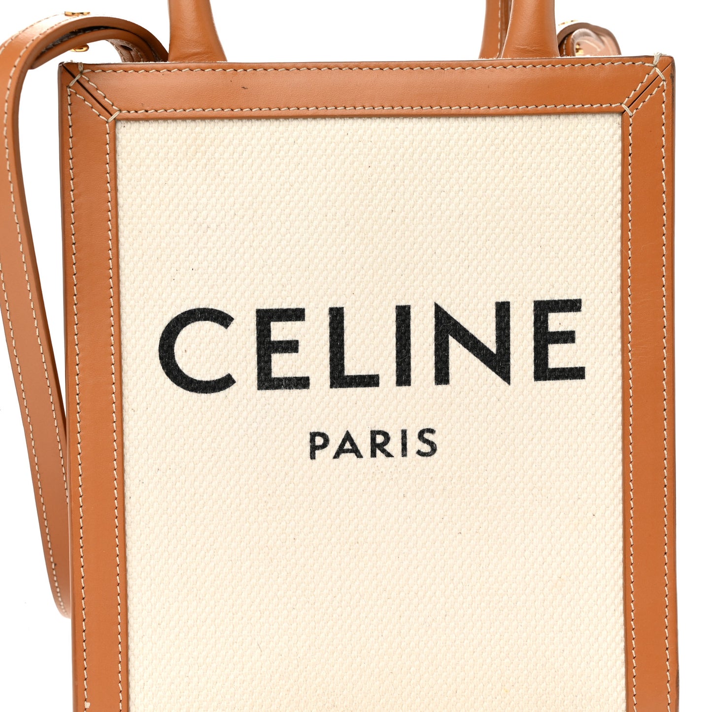 Canvas Calfskin Mini Vertical Cabas Natural Tan