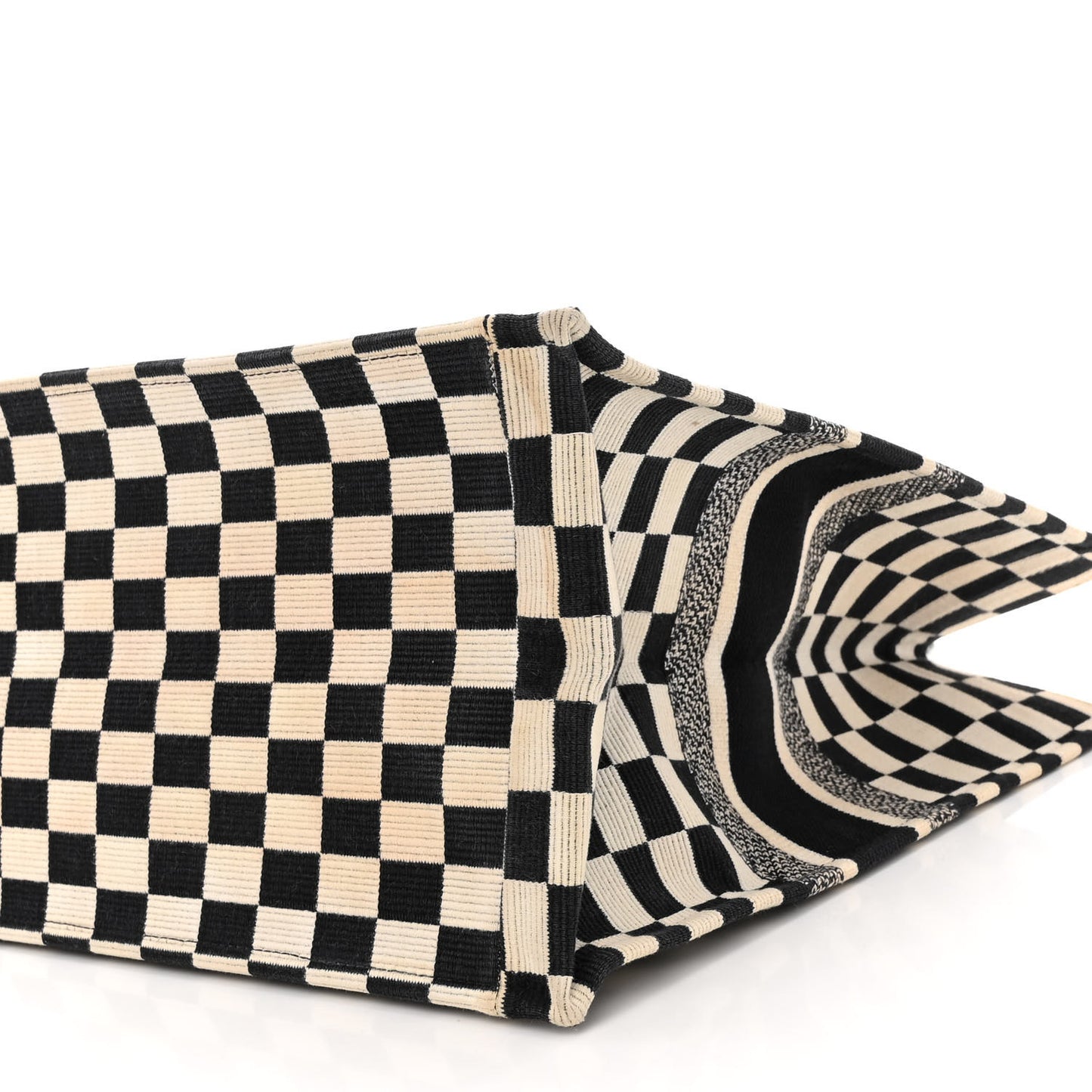 Canvas Embroidered Checkered Book Tote Black White