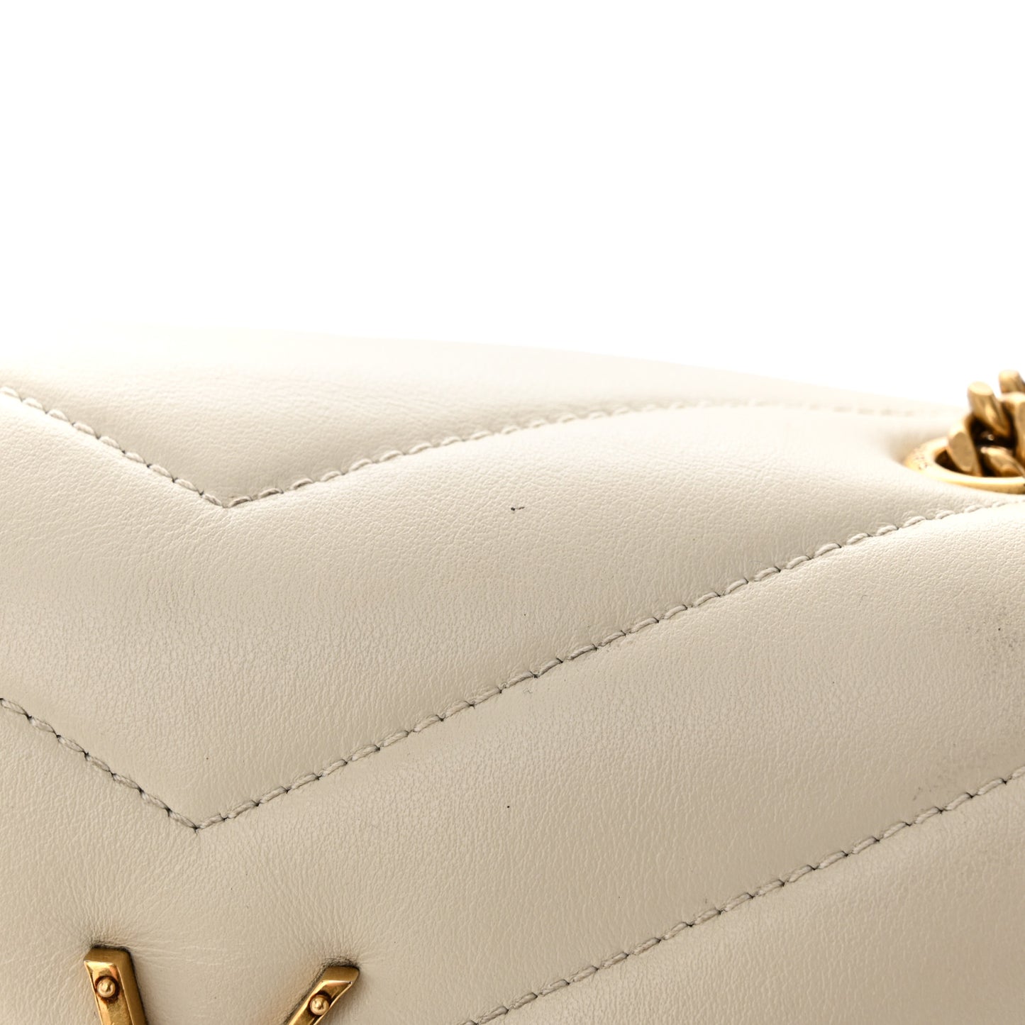 Calfskin Y Quilted Monogram Small Loulou Chain Satchel Blanc Vintage