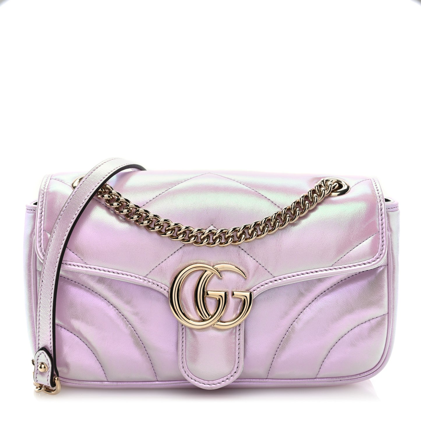 Iridescent Nappa Chevron Matelasse Small GG Marmont Shoulder Bag Iridescent Escape Pink