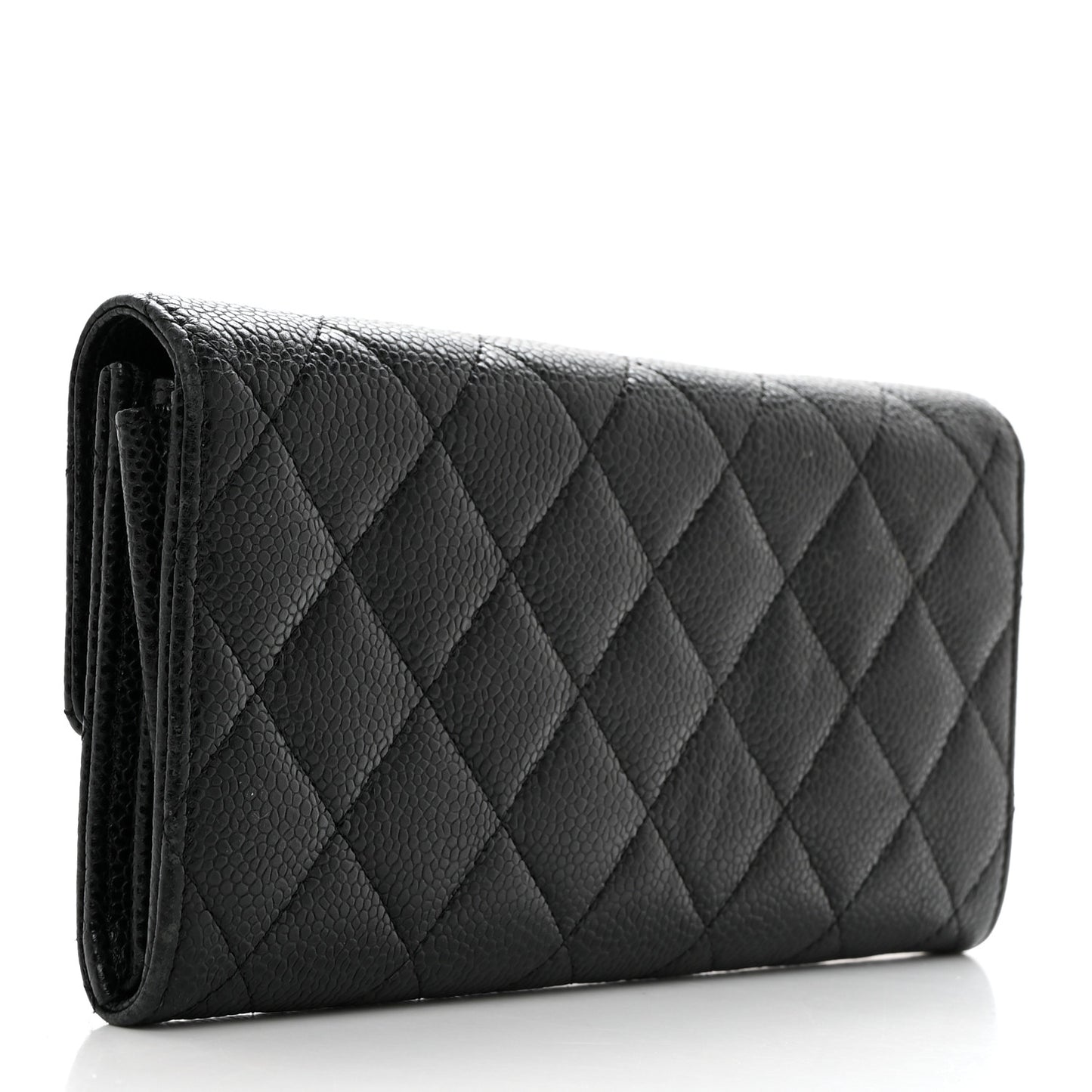Caviar Quilted Large Gusset Flap Wallet Black