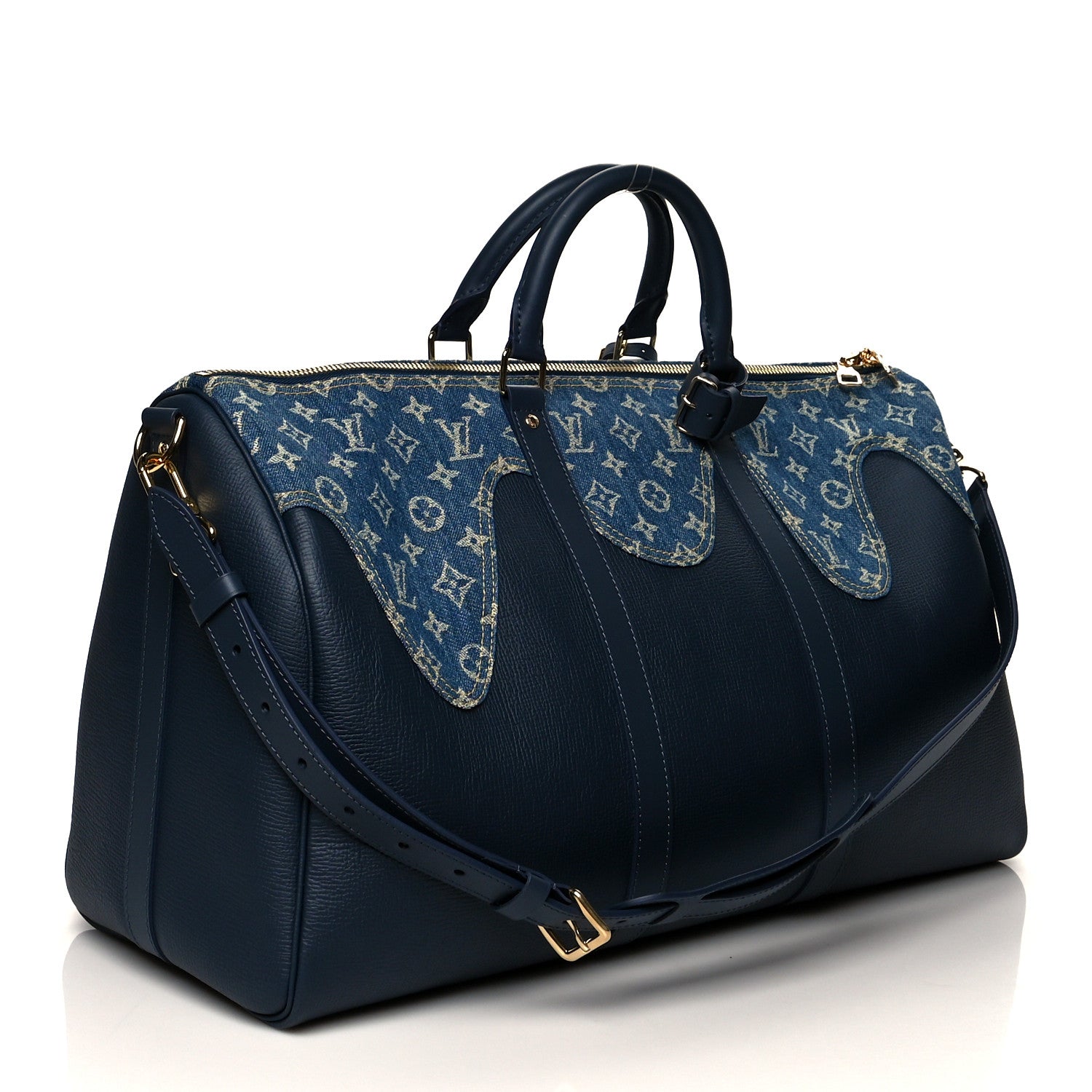 Louis Vuitton X NIGO Taurillon Monogram Denim Drip Keepall Bandouliere 50 Blue 2 of 12
