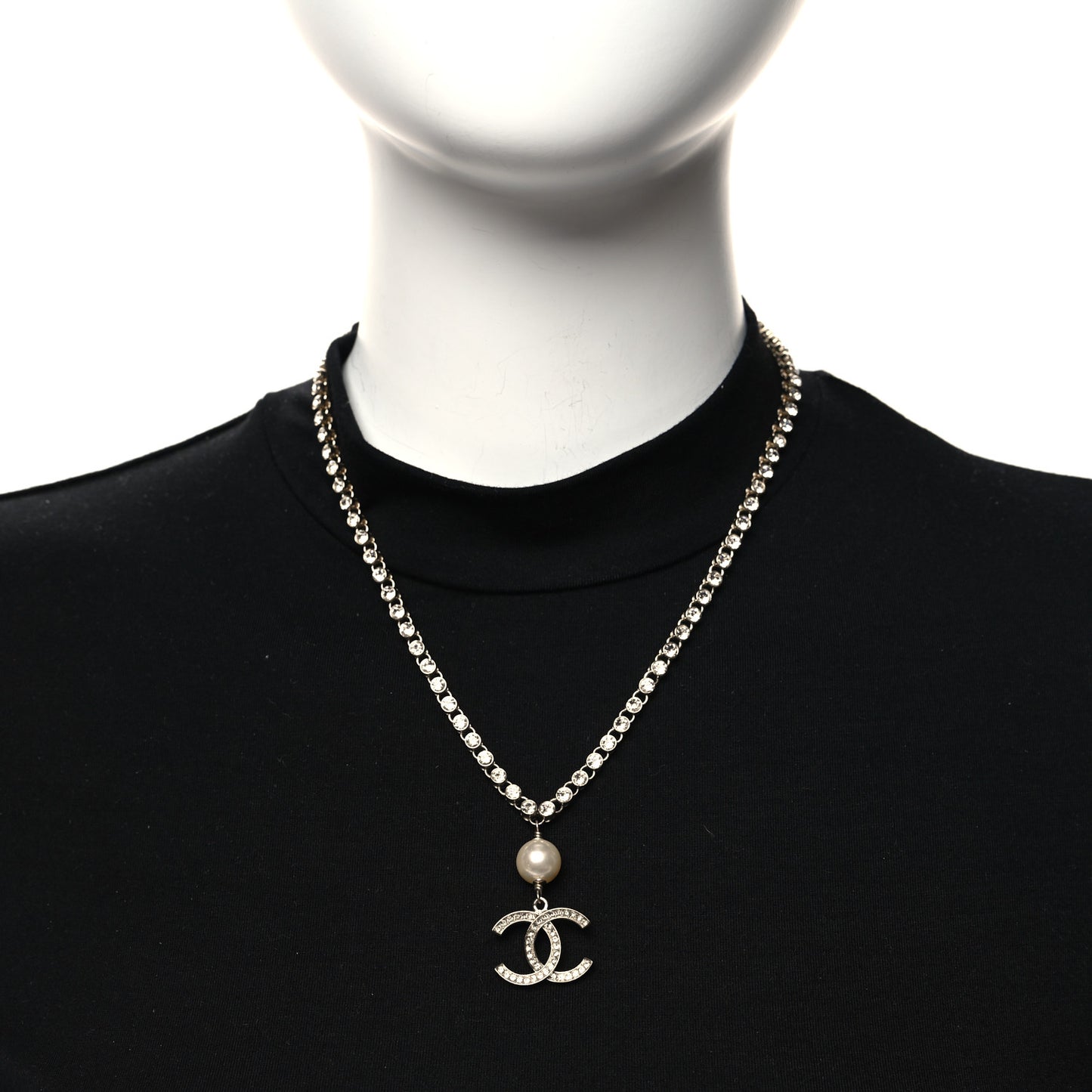 Pearl Crystal CC Pendant Necklace Gold