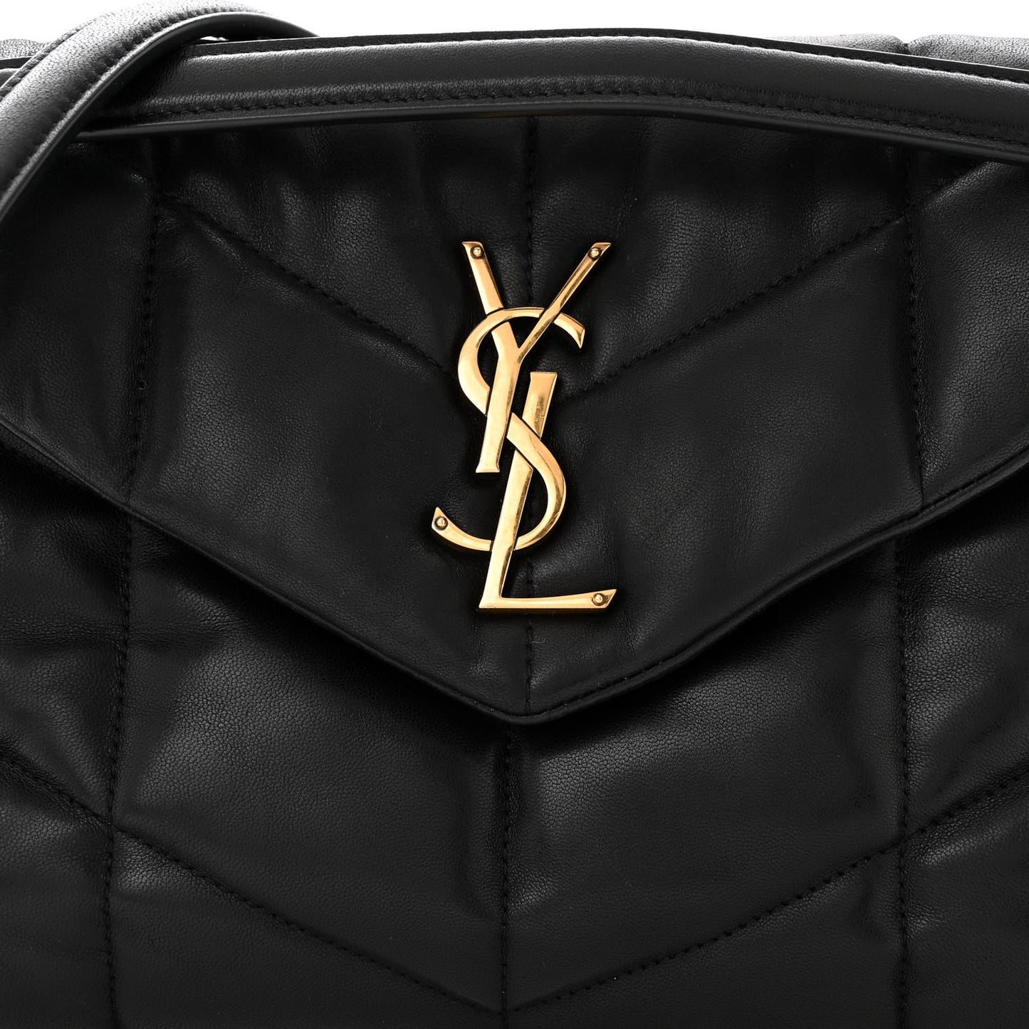 Lambskin Quilted Small Loulou Puffer Monogram Chain Satchel Black