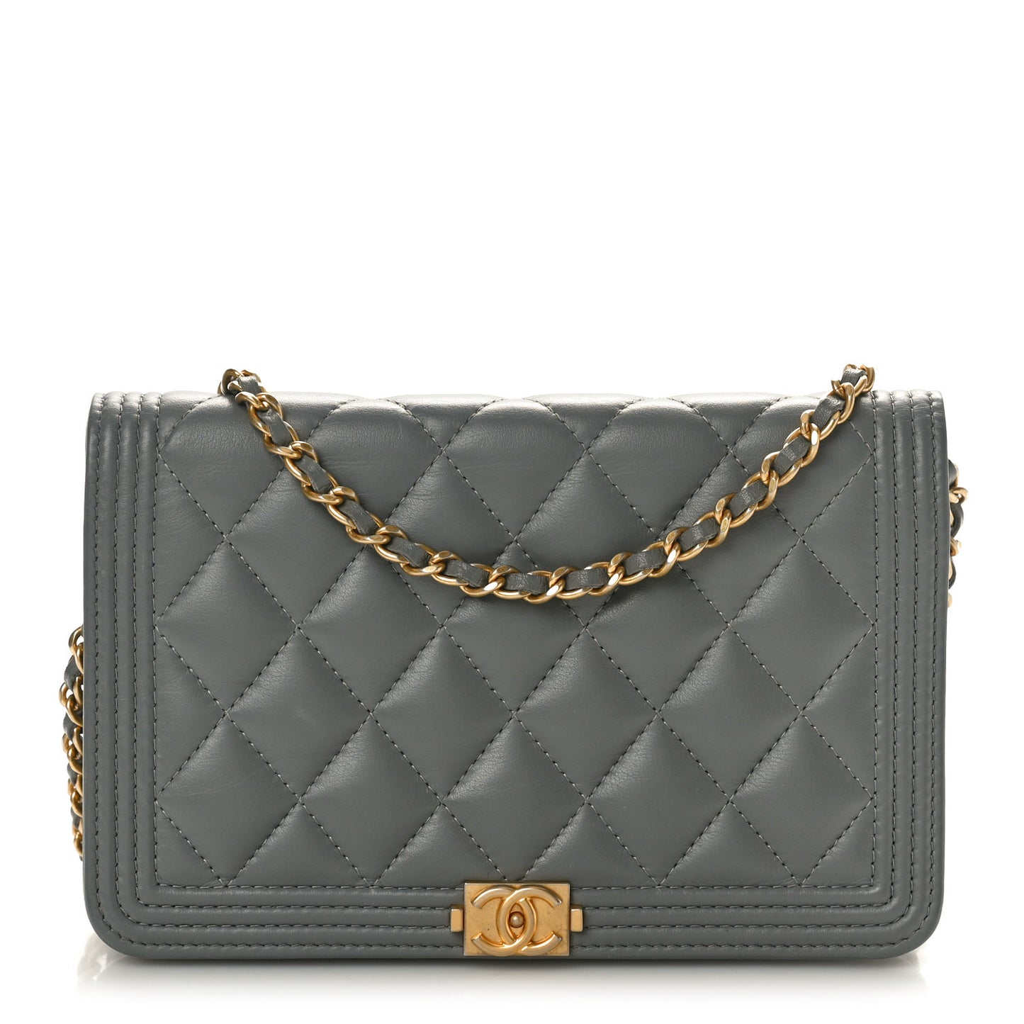 Lambskin Quilted Boy Wallet On Chain WOC Grey