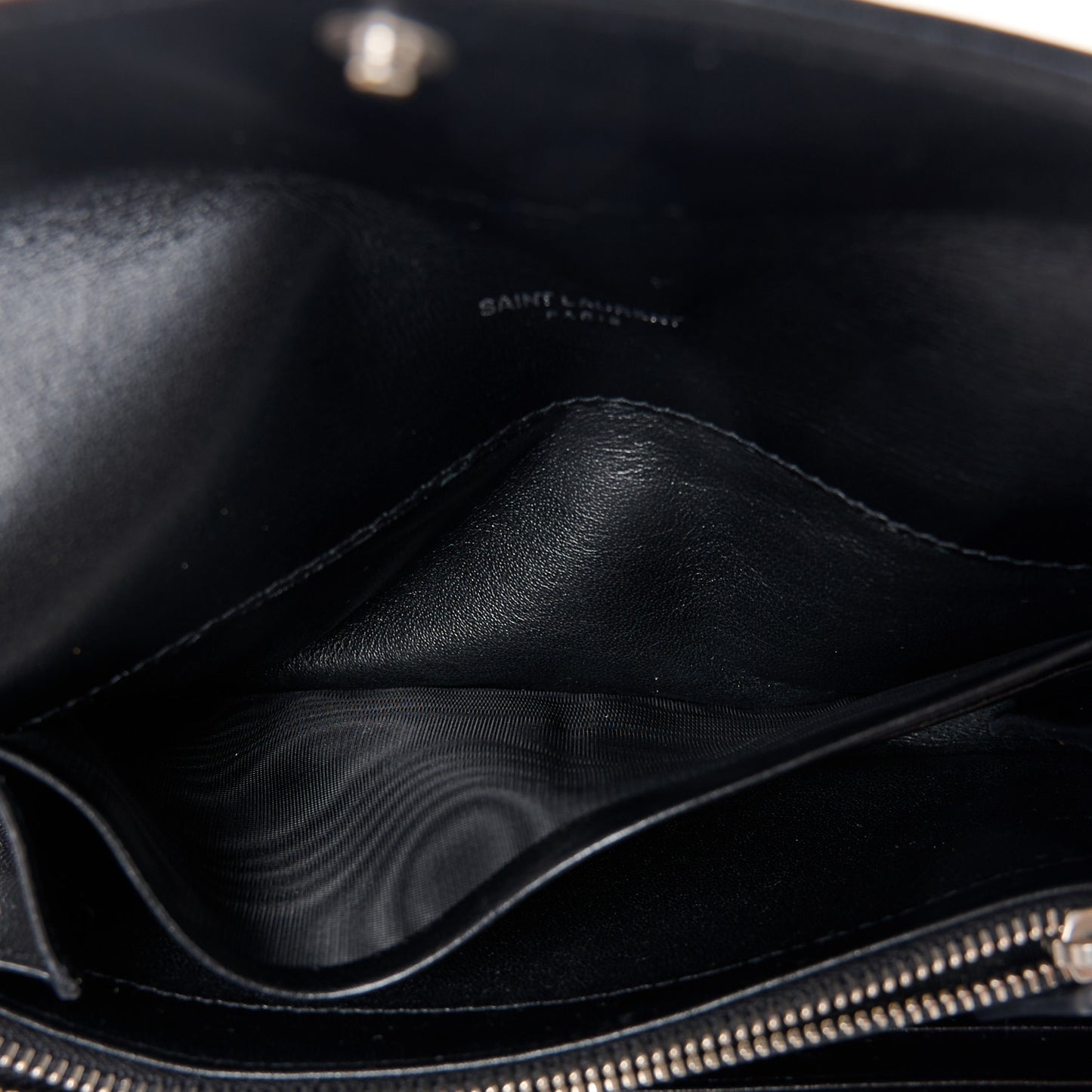 SAINT LAURENT Lambskin Y Quilted Monogram Large Loulou Flap Wallet Black