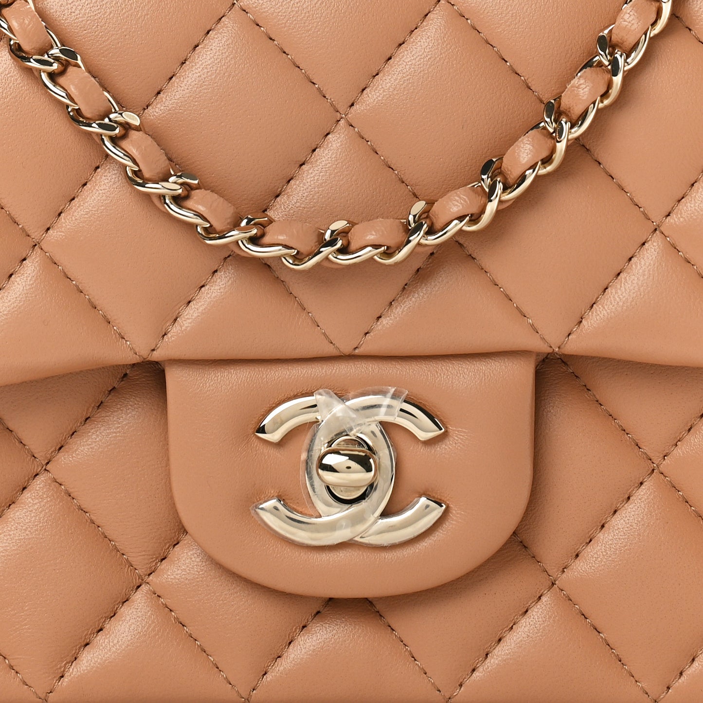 Lambskin Quilted Mini Top Handle Rectangular Flap Beige