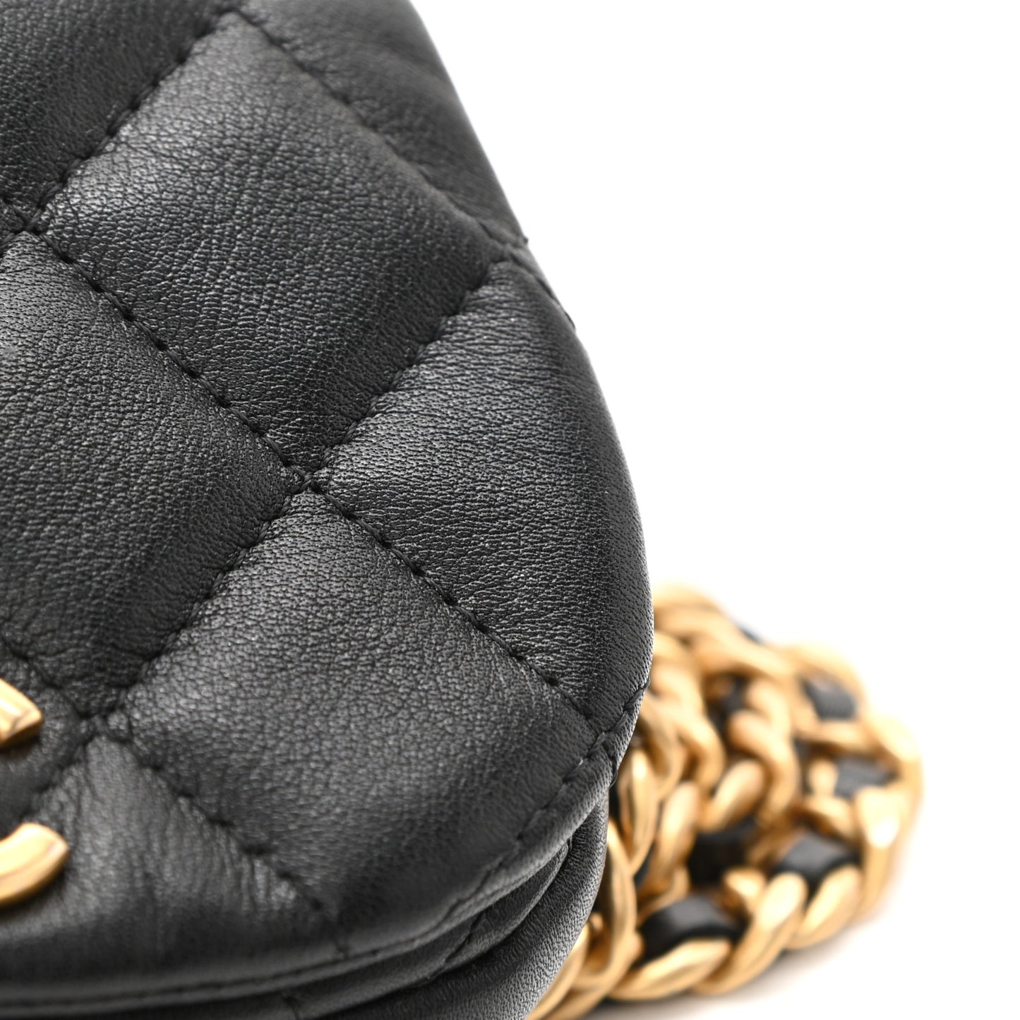 Calfskin Quilted Mini Coco Mail Clutch with Chain Black
