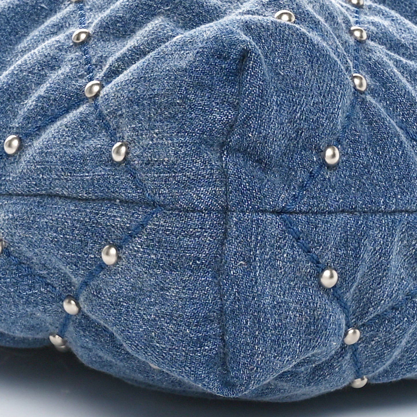 Washed Denim Quilted Studded Small Chanel 22 Blue