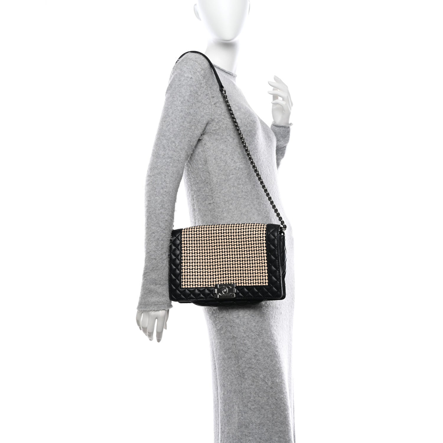 Chanel Calfskin Woven Medium Boy Reverso Flap Black 5 of 11