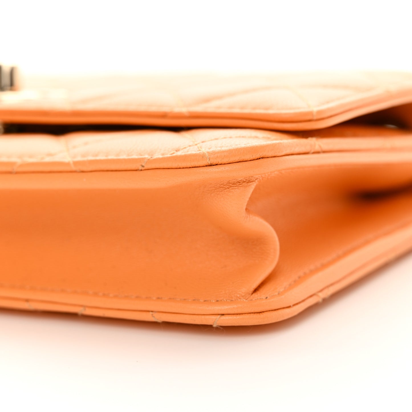 Lambskin Lacquered Quilted Trendy CC Wallet On Chain WOC Orange