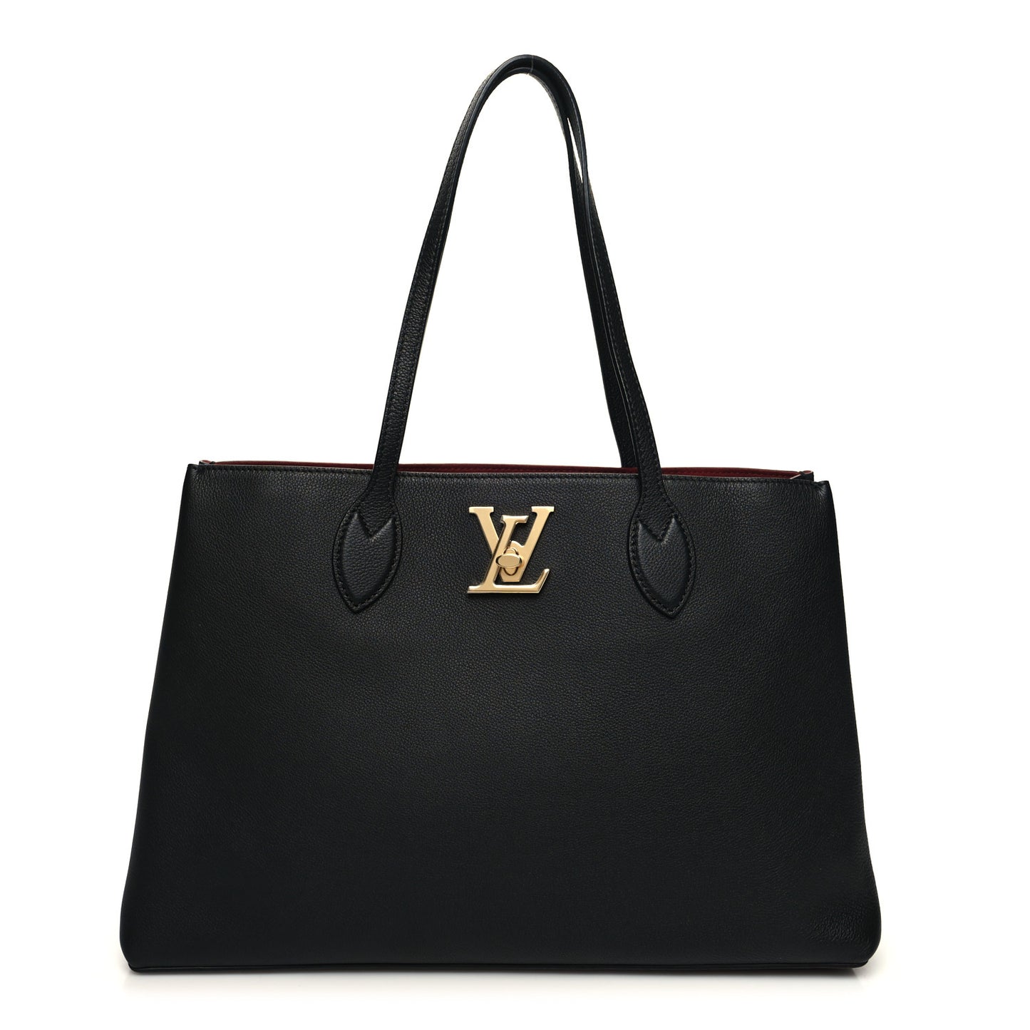 Grained Calfskin Lockme Shopper Black