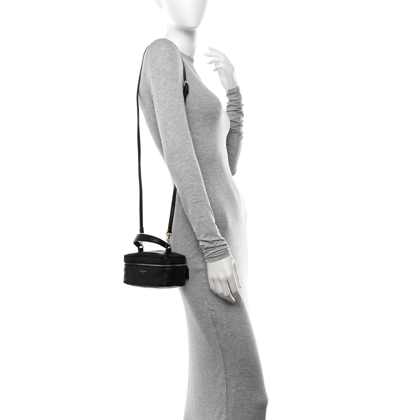 Lambskin Quilted Vanity Bag Top Handle Black