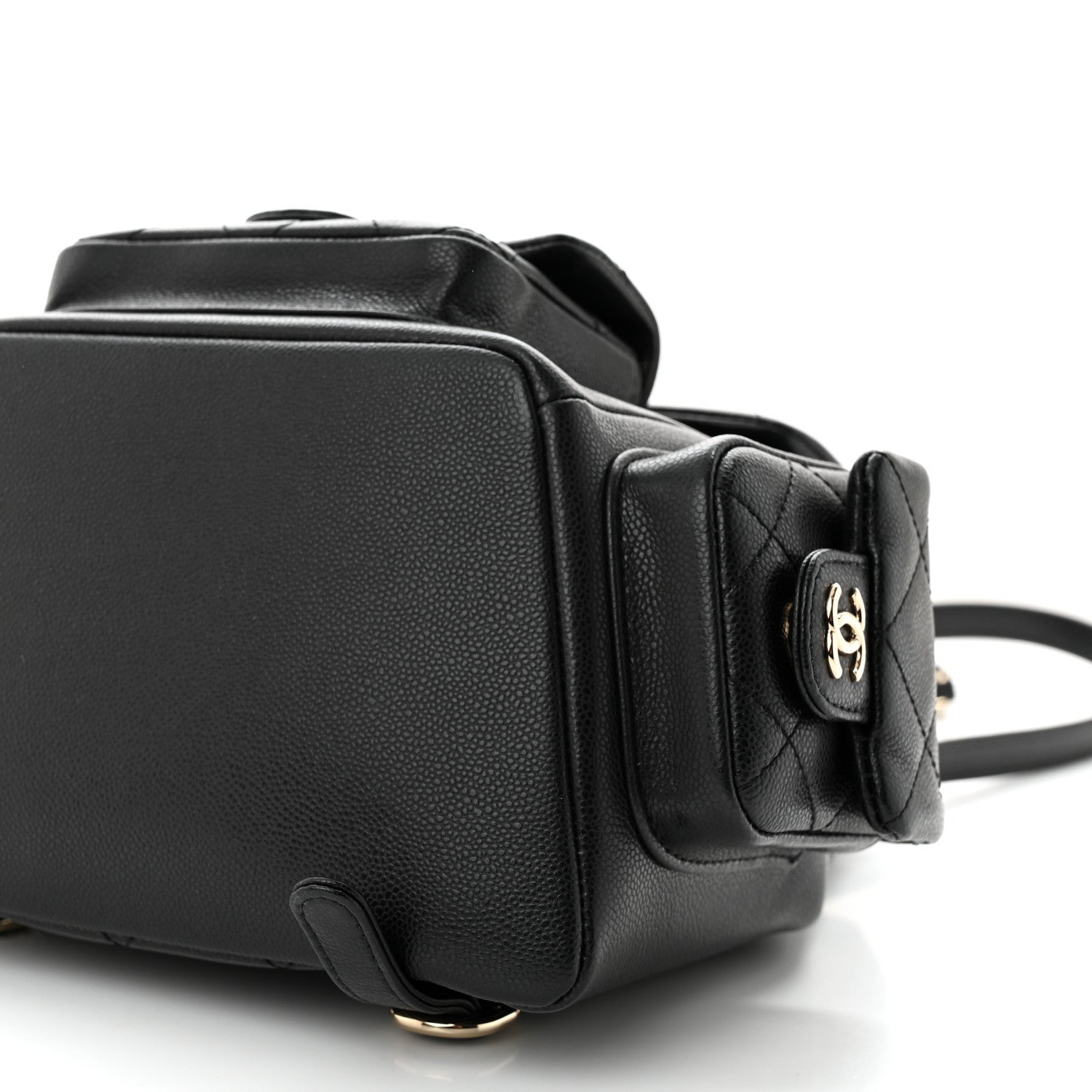 Chanel Shiny Caviar Quilted Small Pockets Drawstring Backpack Black 10 of 10