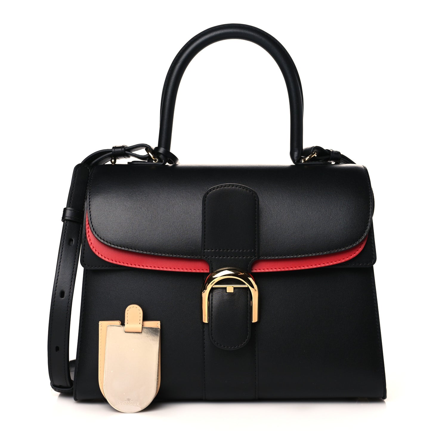 Box Calfskin MM Brillant Pocket Satchel Black Red