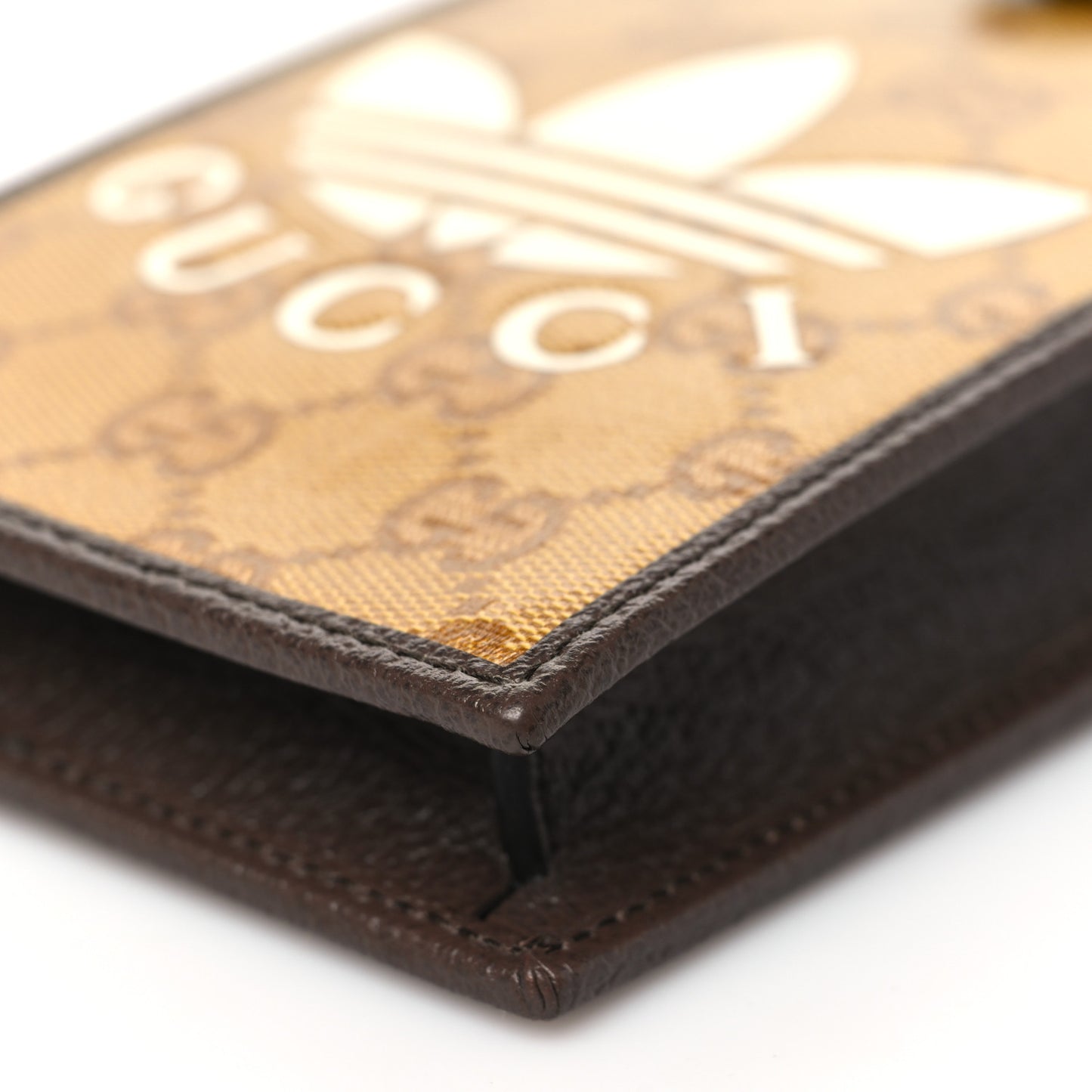 X ADIDAS Crystal Vintage Monogram Textured Dollar Calfskin Trefoil Logo Phone Crossbody Bag Mid Natural Nut Off White New Acero