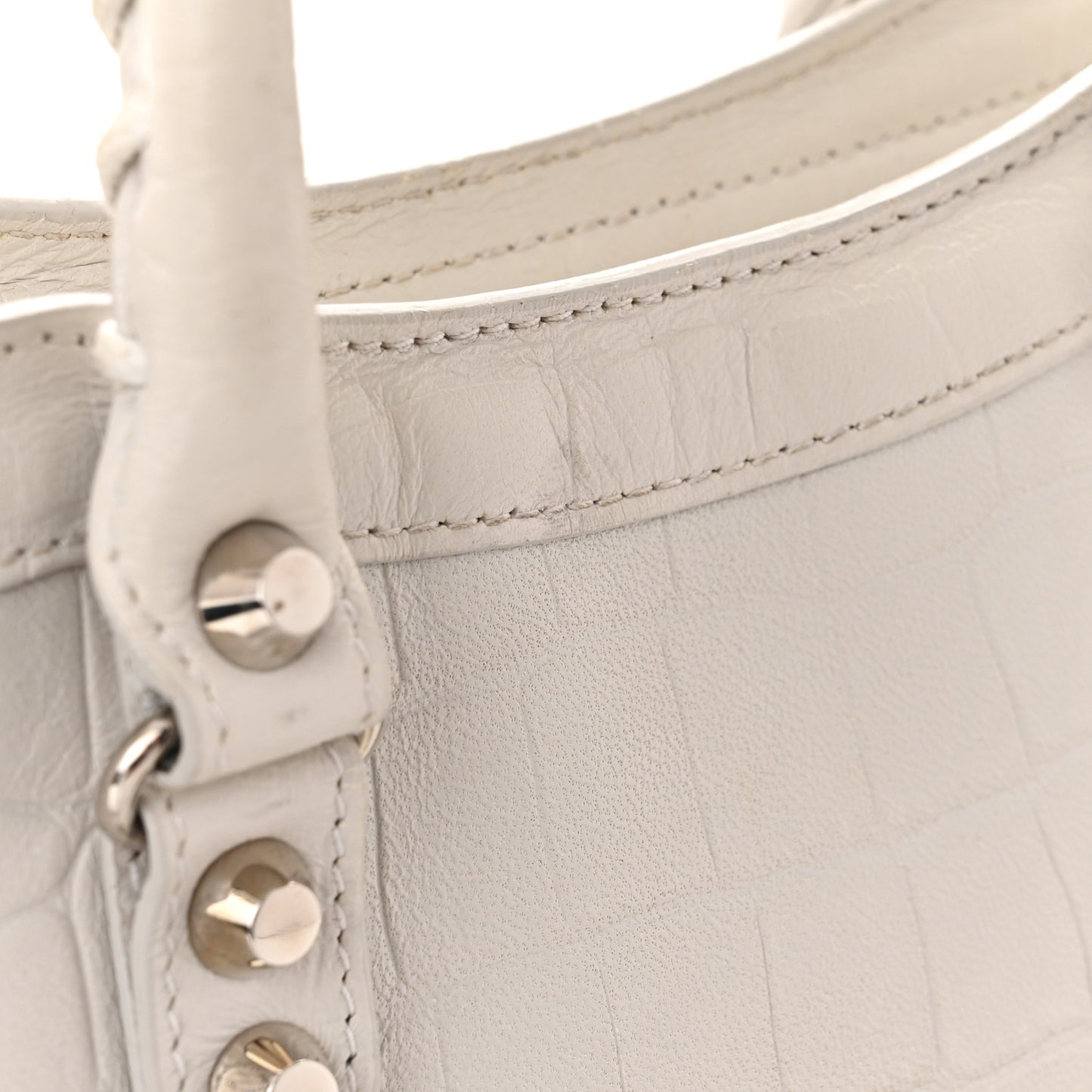 Matte Supple Lambskin Crocodile Embossed Classic Silver Hardware S City White