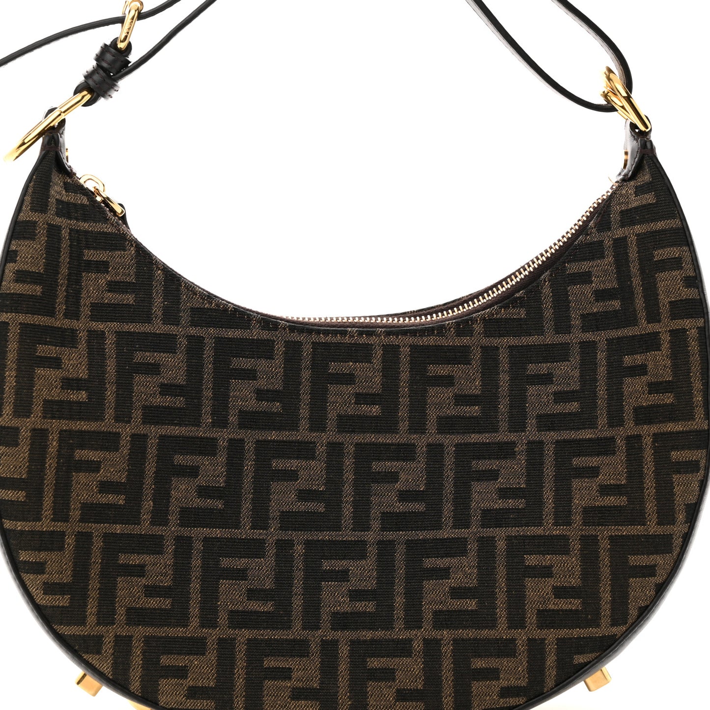 Fabric Jacquard Vitello Grace FF 1974 Small Fendigraphy Hobo Bag Tobacco Moro Ebano