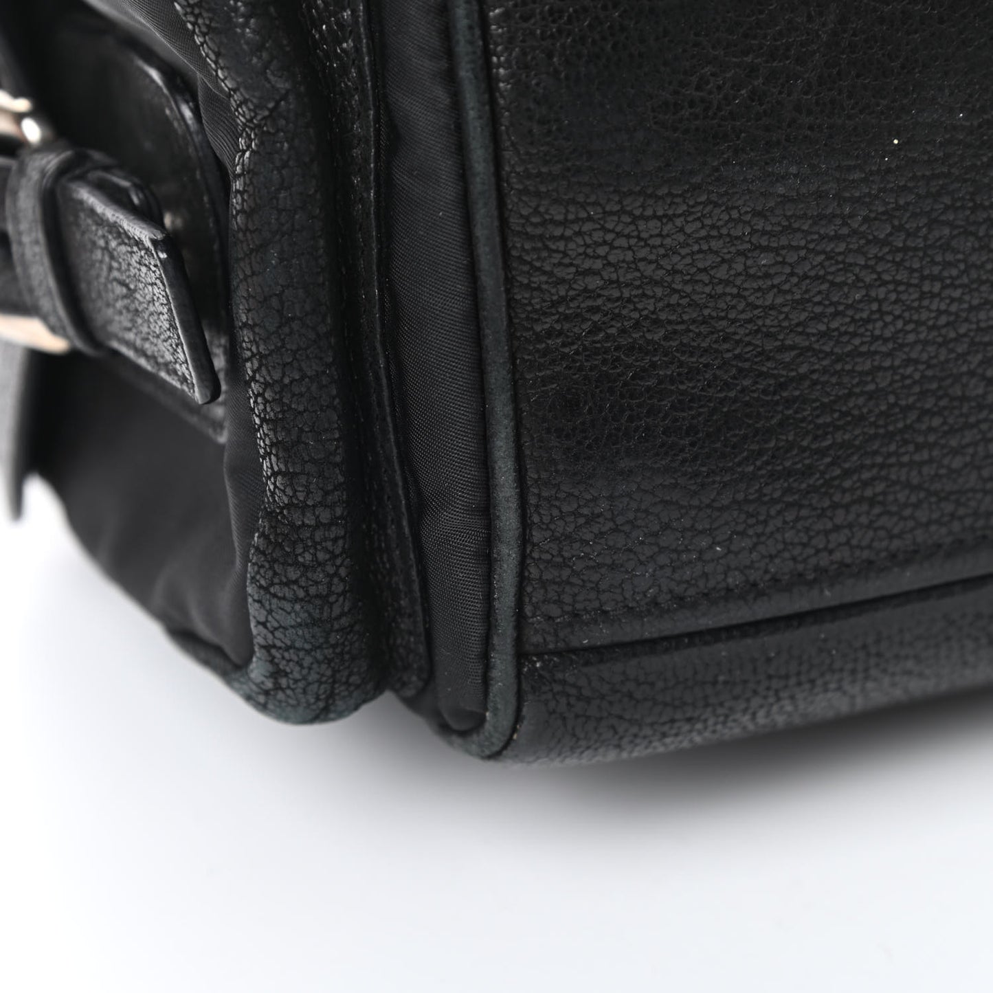 Tessuto Nylon Calfskin Shoulder Bag Black