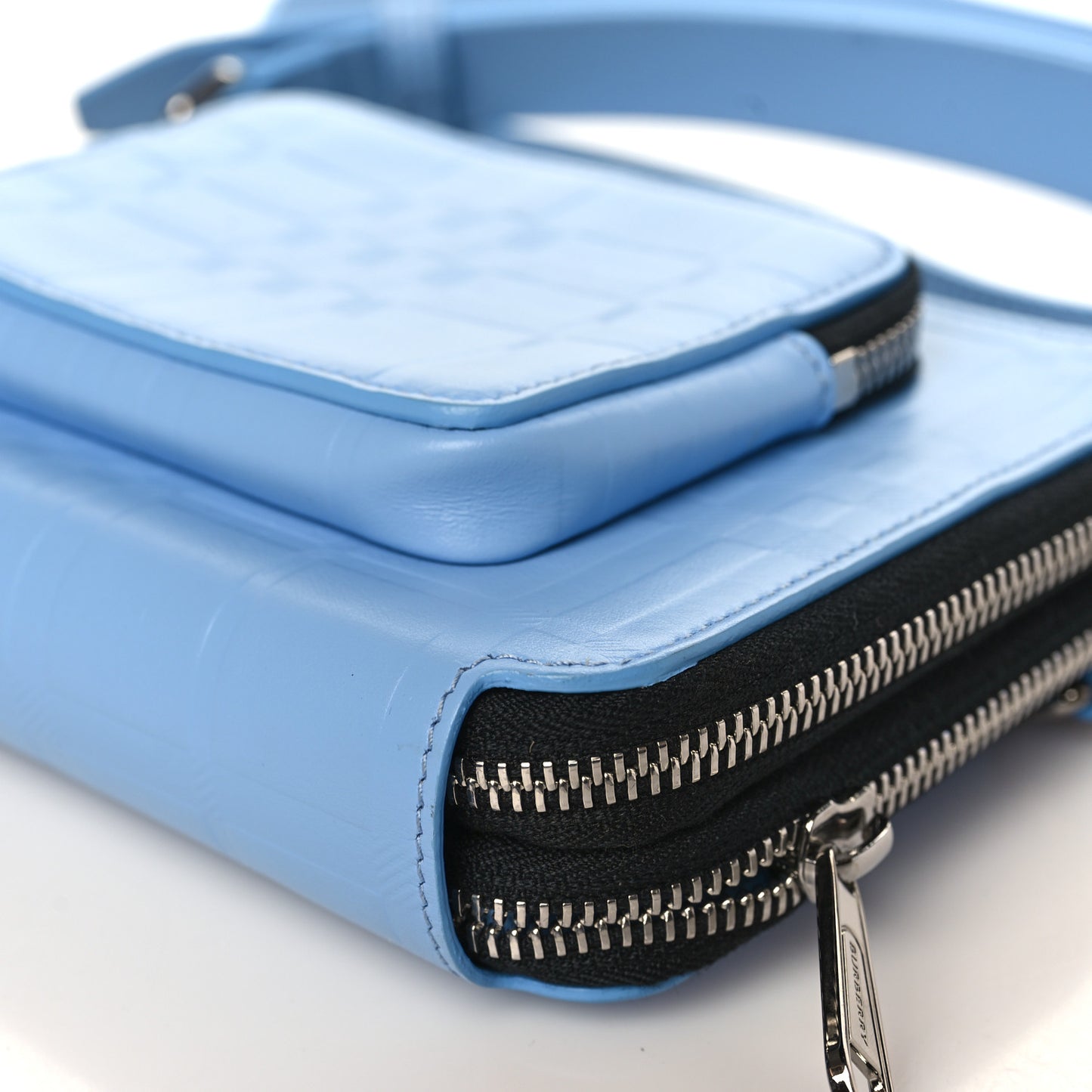 Calfskin Embossed Check Jake Crossbody Cornflower Blue