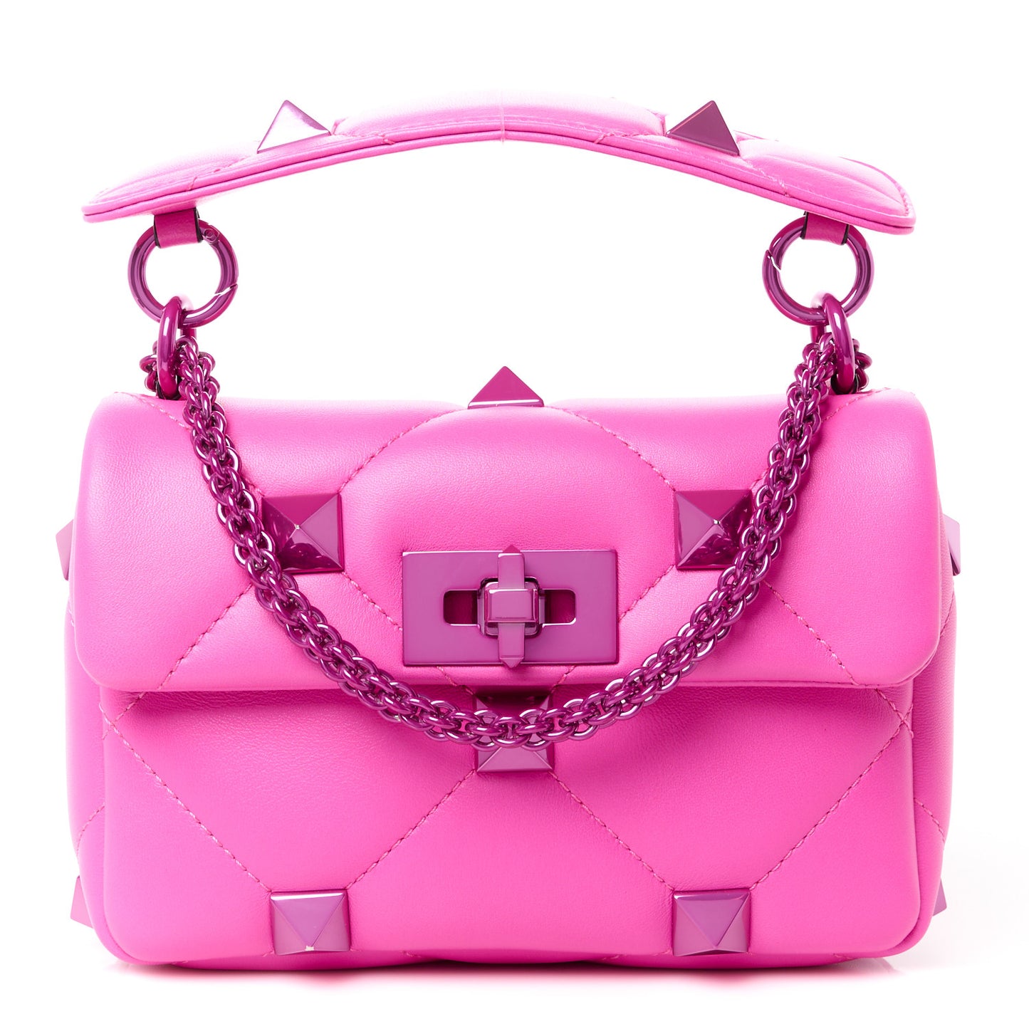 Nappa Lacquer Monochrome Small Roman Stud Shoulder Bag Pink PP