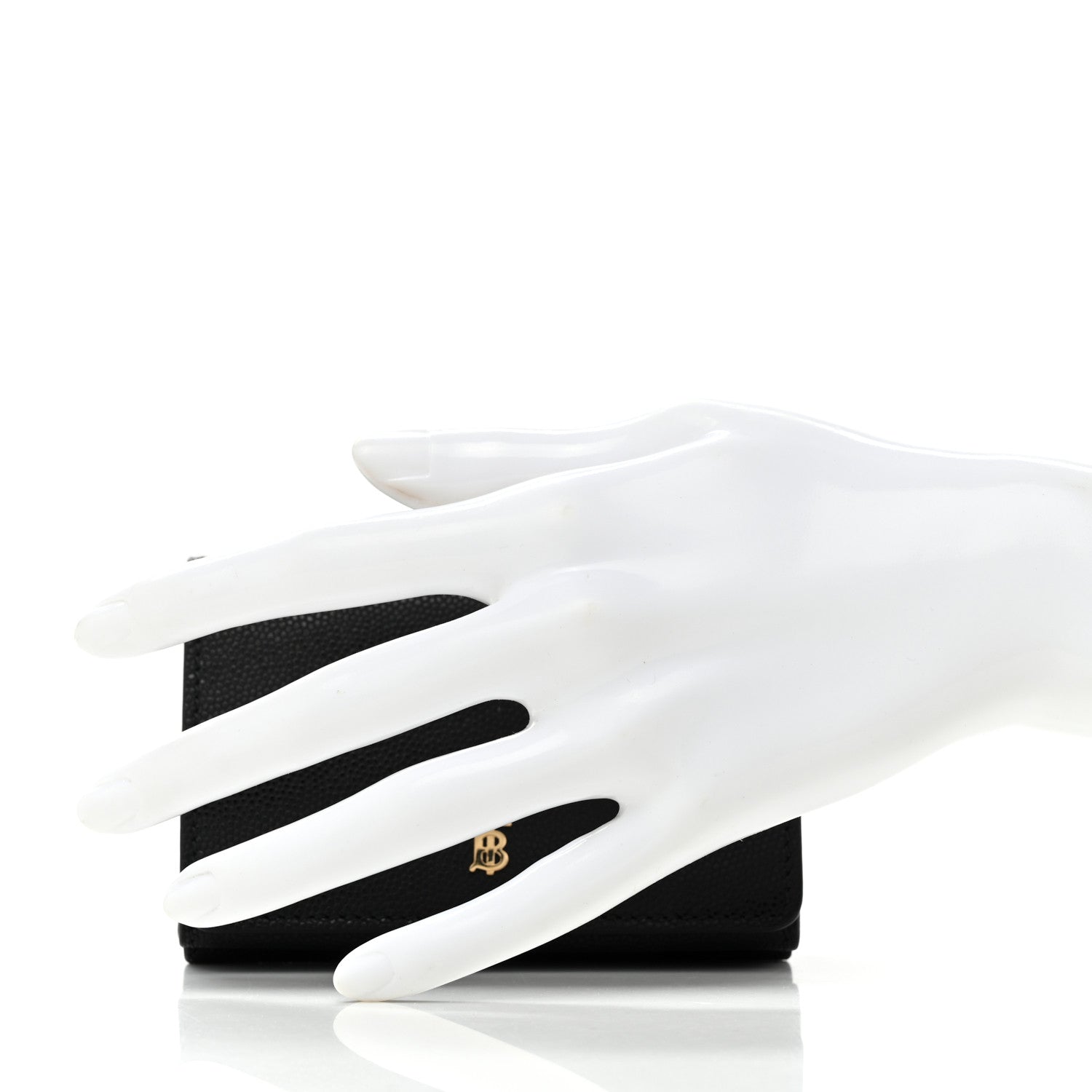 Burberry Grained Calfskin TB Compact Tri-Fold Wallet Black 3 of 14