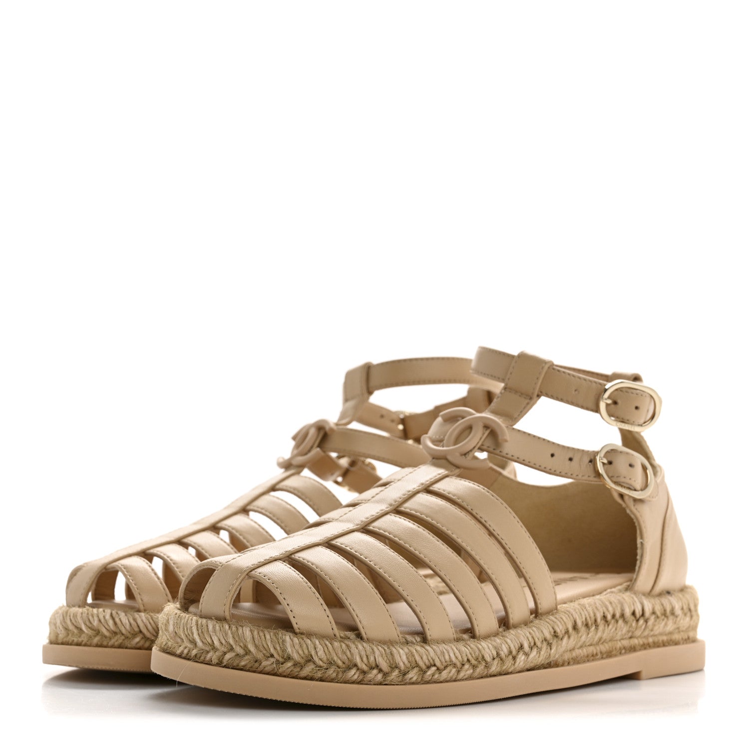 Chanel Lambskin Espadrille Sandals 36 Beige 4 of 10