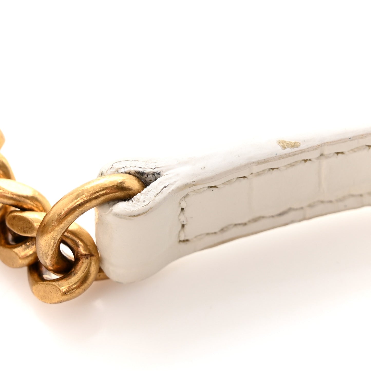 Shiny Calfskin Crocodile Embossed Hourglass Chain Bag White