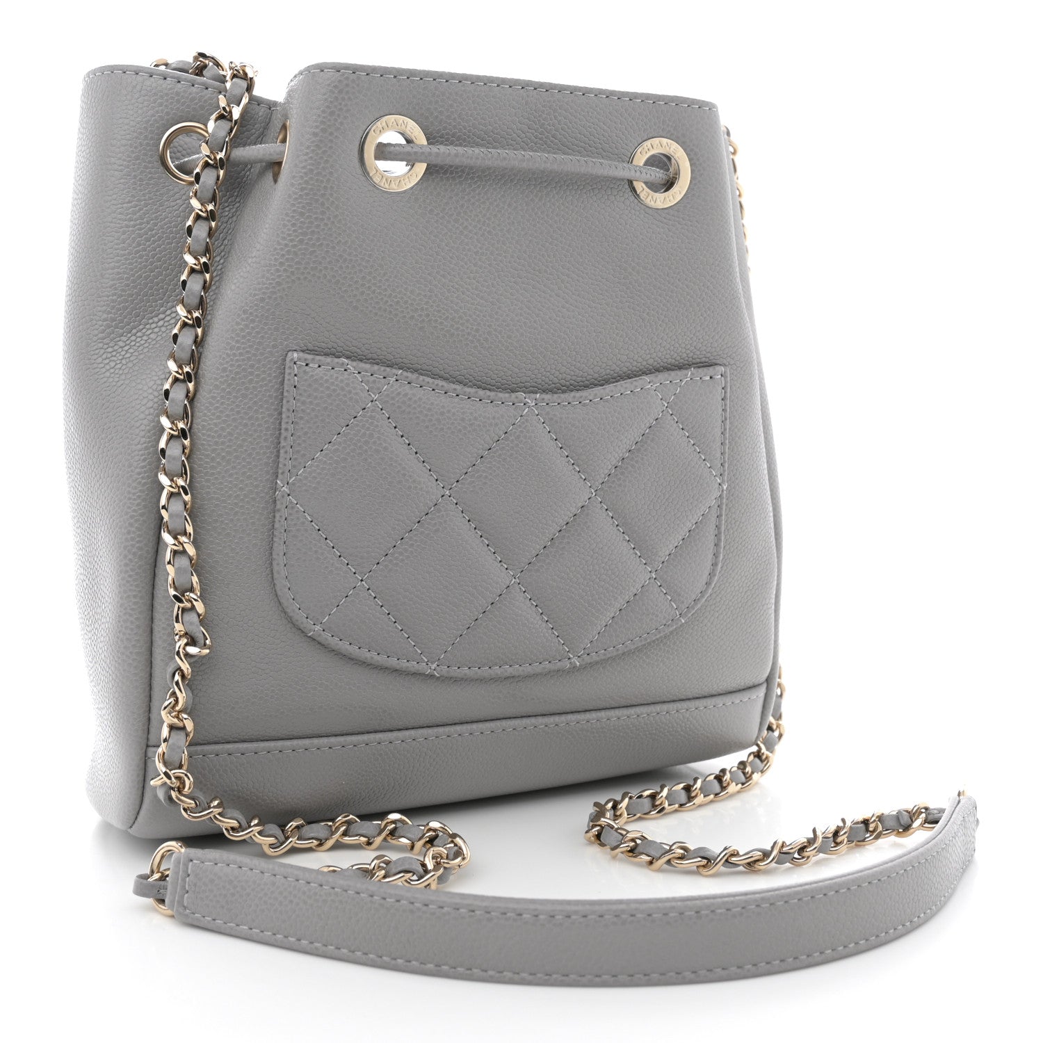 Chanel Caviar Quilted CC Pocket Bucket Bag  Grey 3 of 10