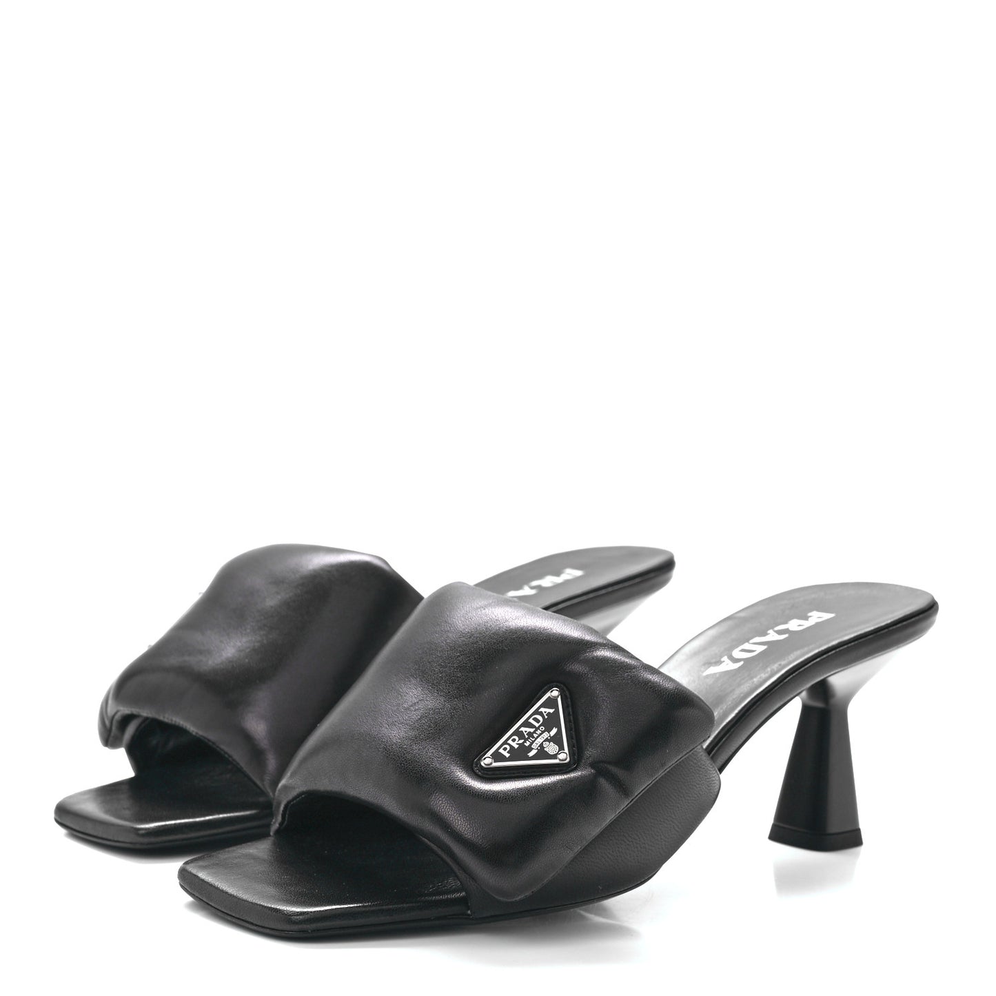 Nappa Soft Padded Metal Triangle Logo 65mm Slide Sandals 41 Black