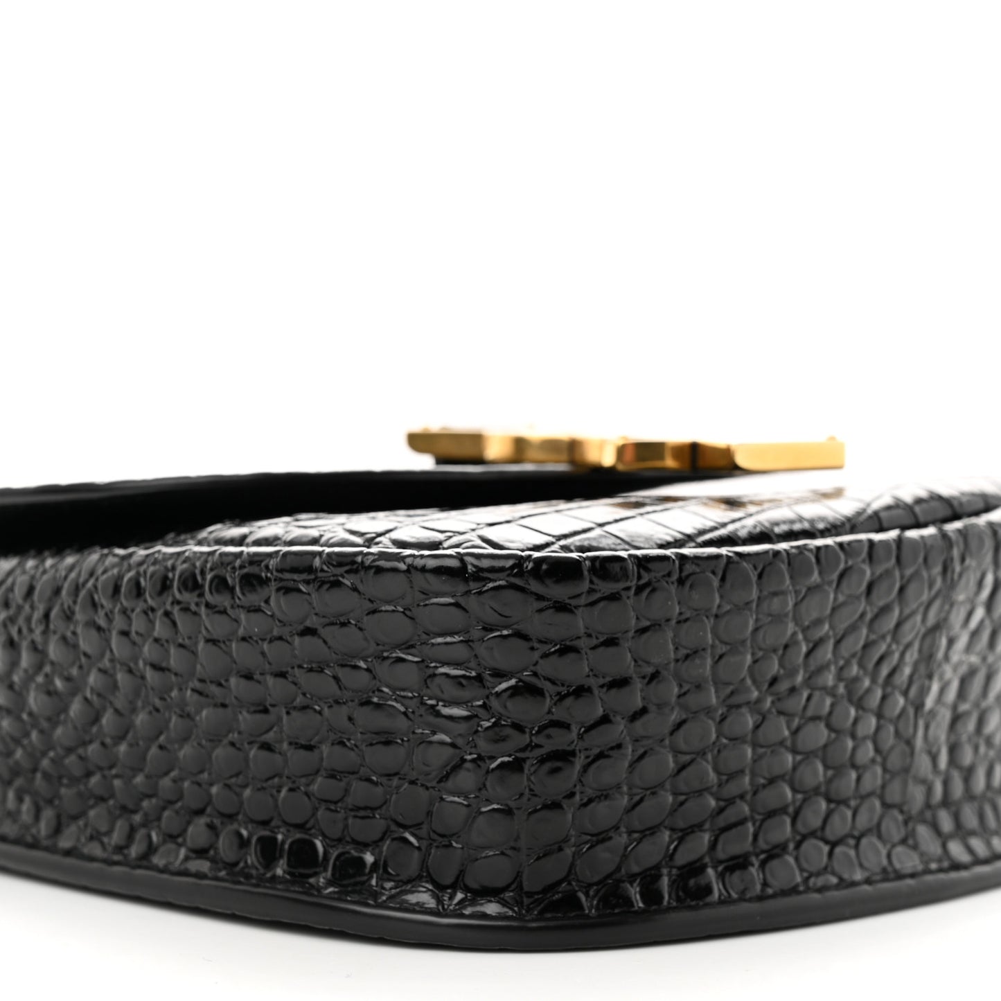 Crocodile Embossed Calfskin Small Kaia Satchel Black