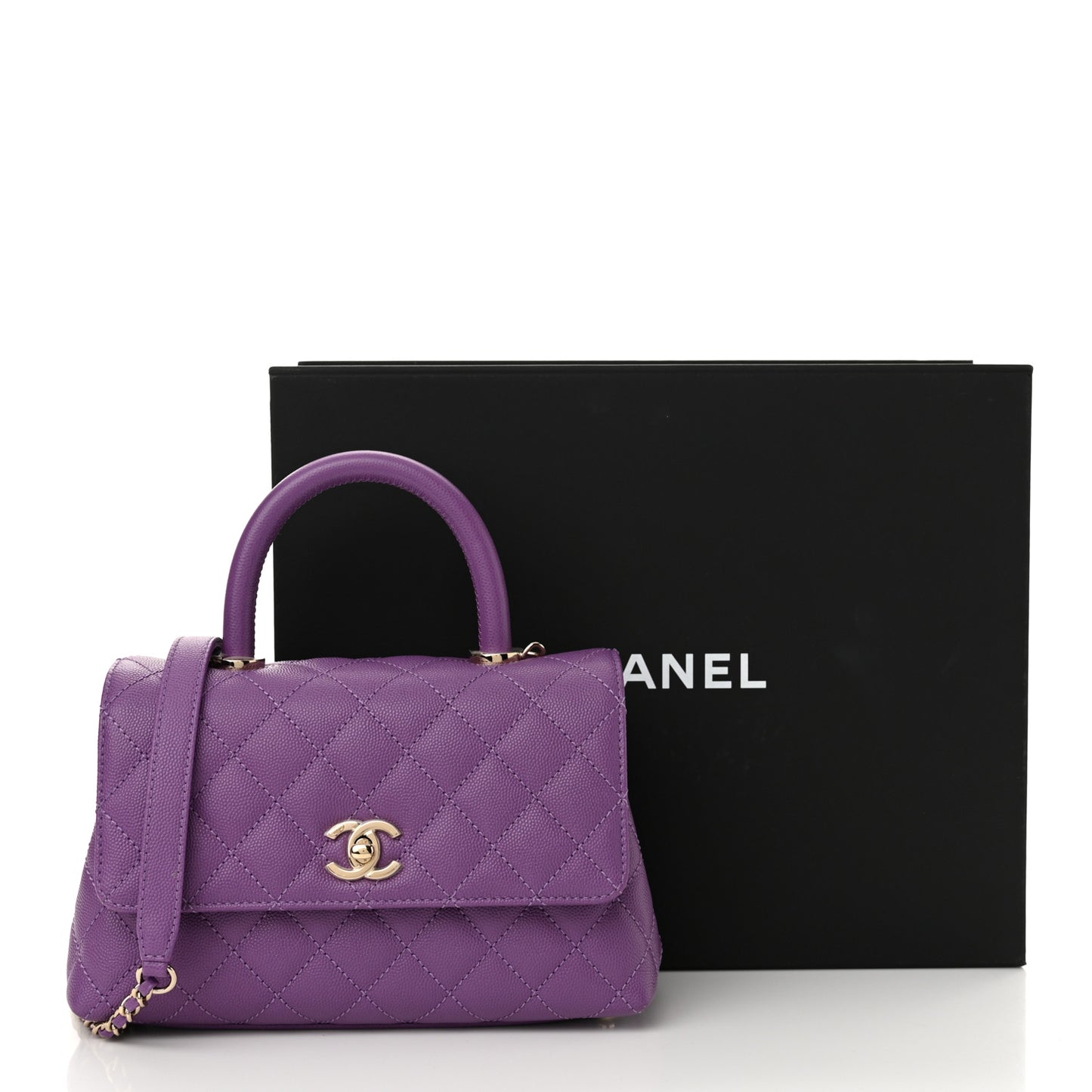 Caviar Quilted Mini Coco Handle Flap Purple