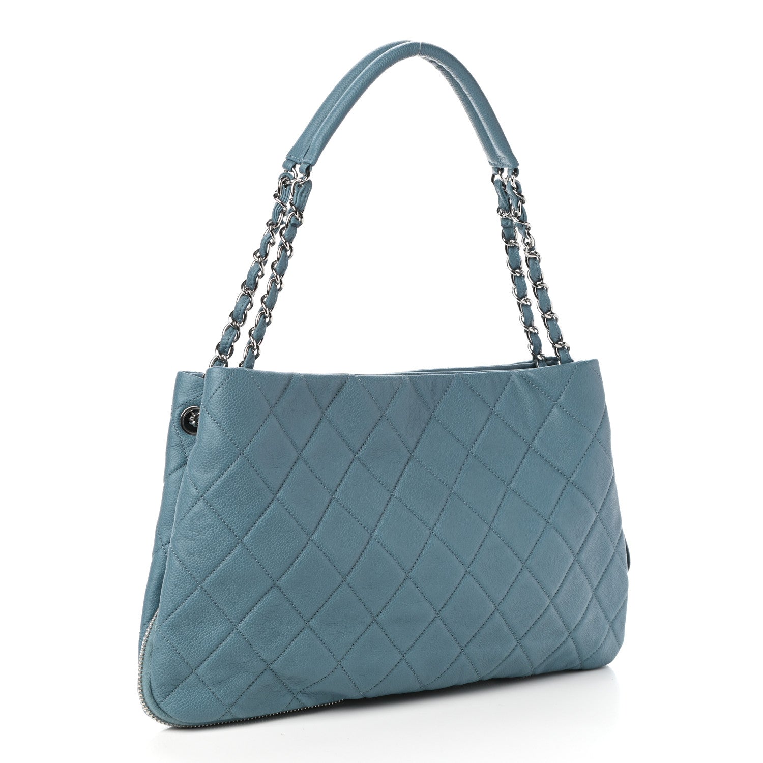 Chanel Caviar Quilted Expandable Zip Shoulder Bag Blue 3 of 10