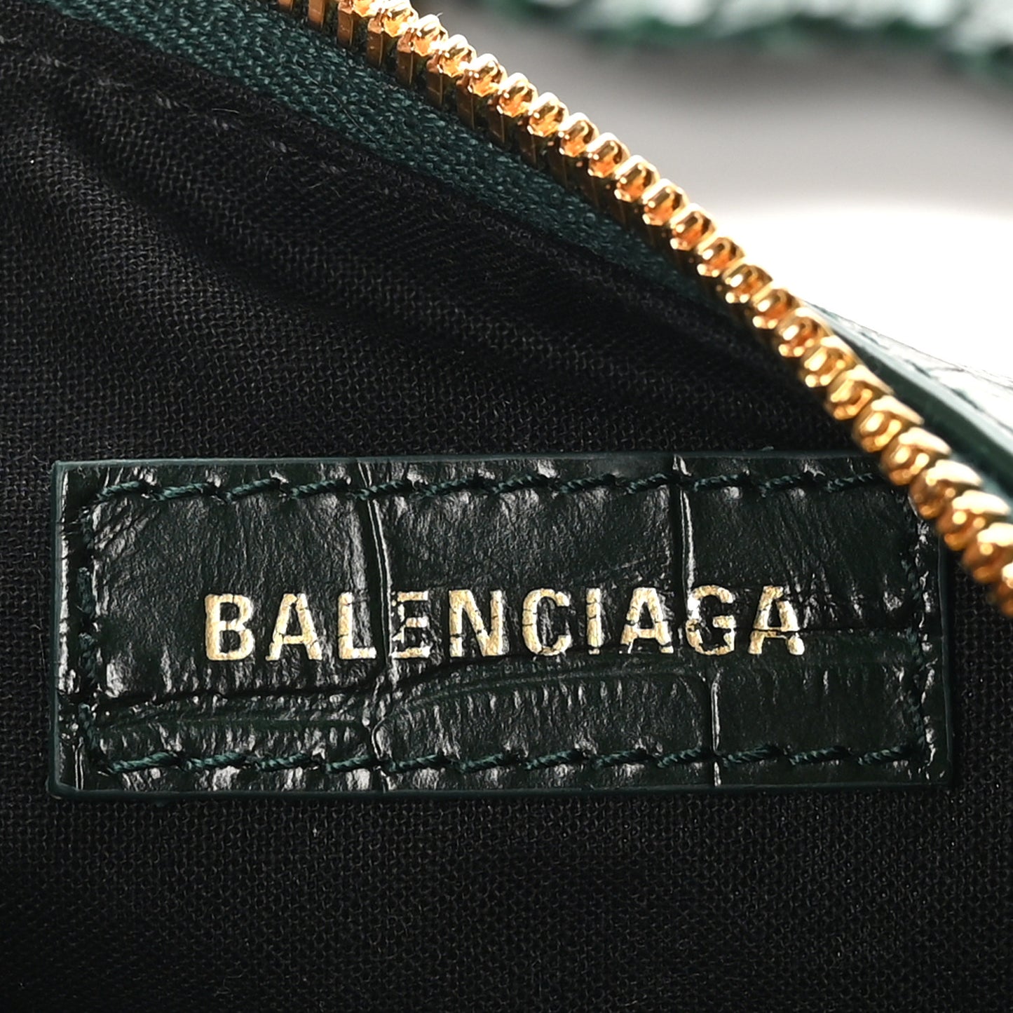 Extra Supple Calfskin Crocodile Embossed Le Cagole Shoulder Bag XS Forest Green