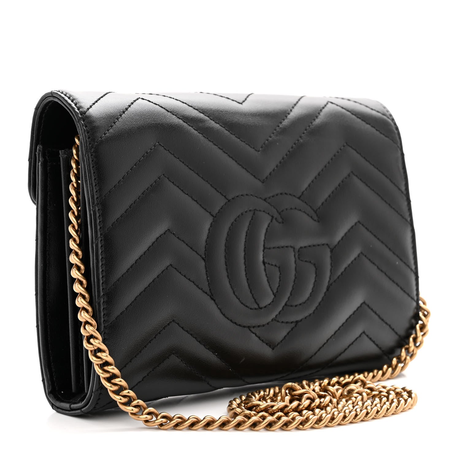 Gucci Calfskin Matelasse GG Marmont Chain Wallet Black 3 of 17