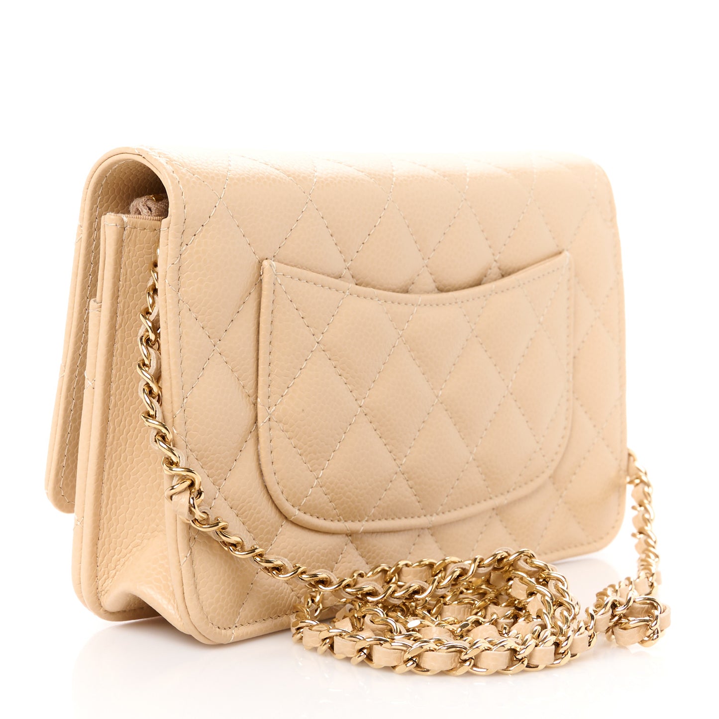Caviar Quilted Wallet on Chain WOC Beige