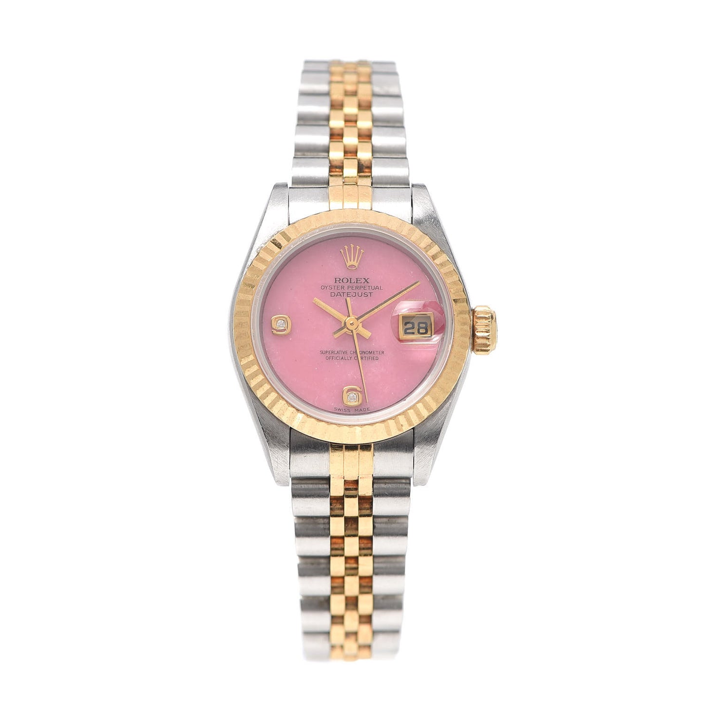 Stainless Steel 18K Yellow Gold Diamond 26mm Oyster Perpetual Datejust Watch Pink Jasper 69173